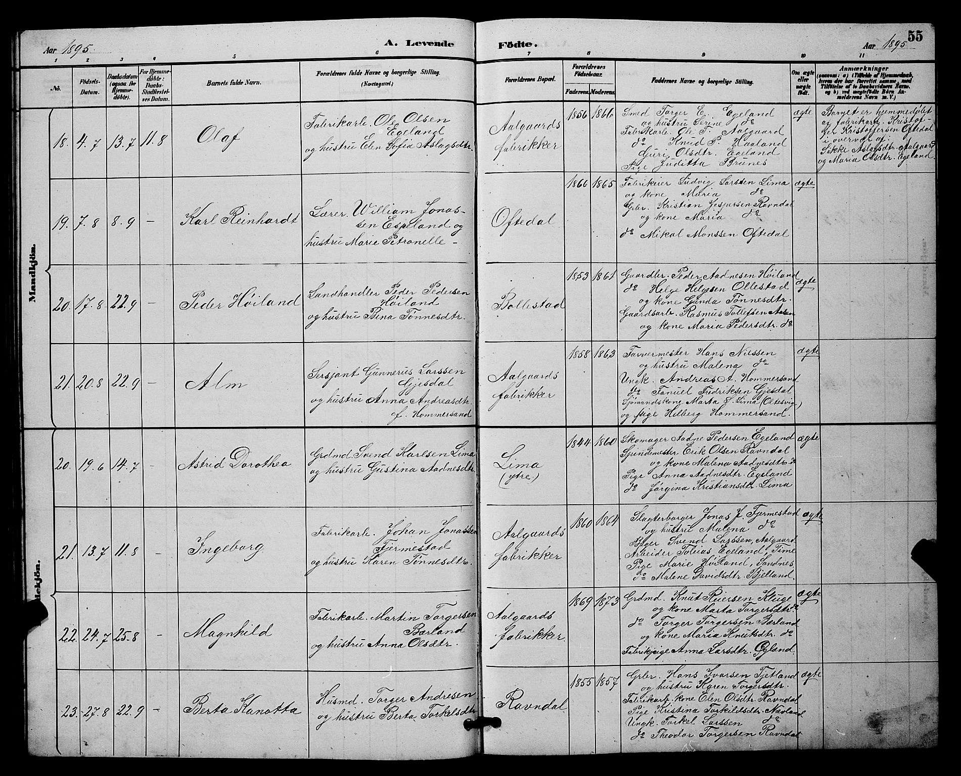 Lye sokneprestkontor, AV/SAST-A-101794/001/30BB/L0008: Klokkerbok nr. B 7, 1887-1901, s. 55