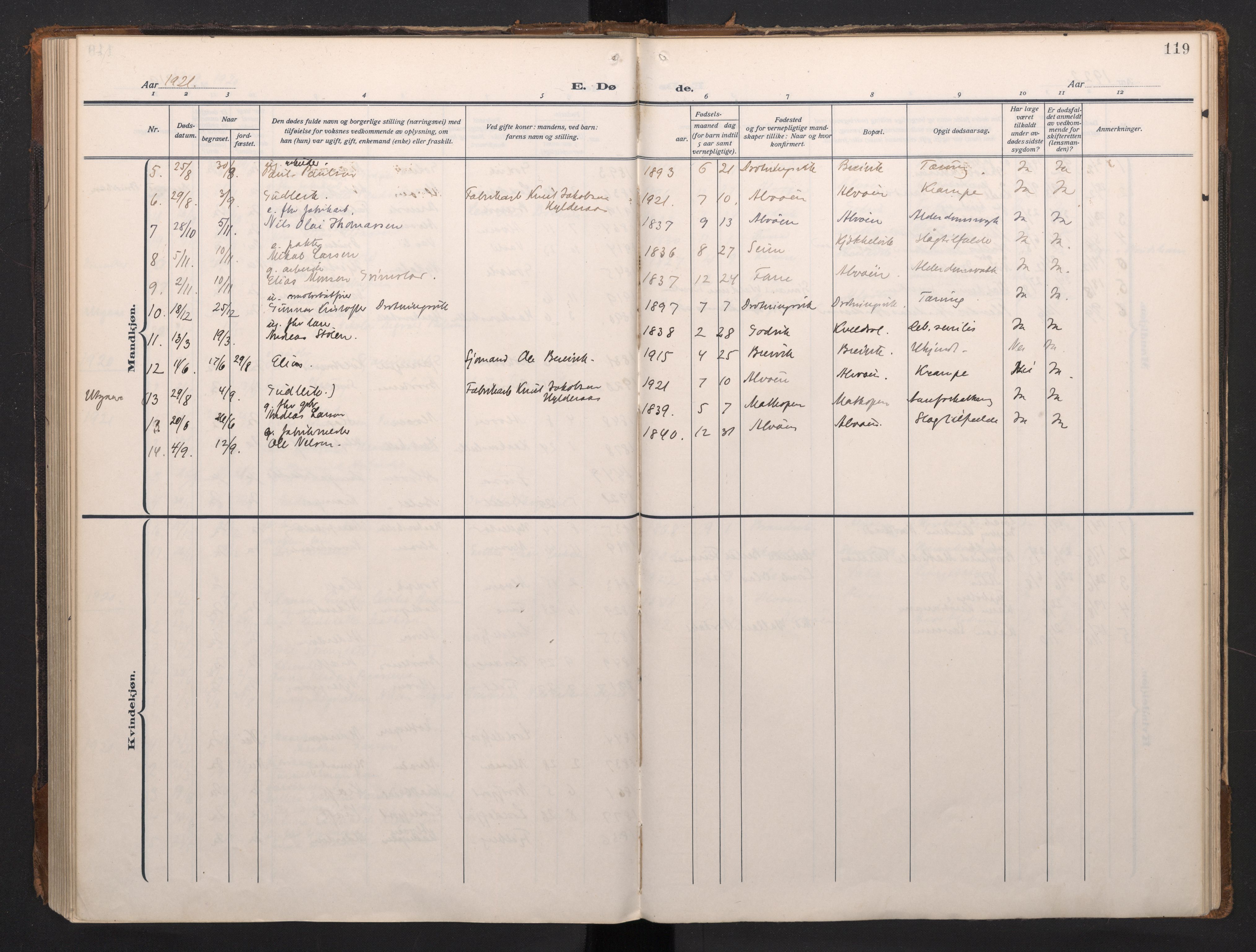 Laksevåg Sokneprestembete, AV/SAB-A-76501/H/Ha/Haa/Haah/L0001: Ministerialbok nr. H 1, 1915-1934, s. 119