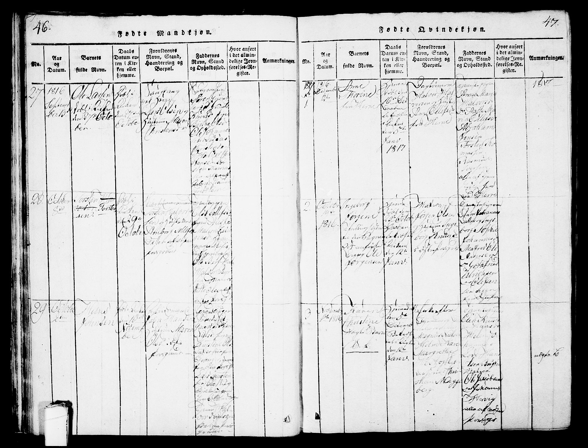 Porsgrunn kirkebøker , AV/SAKO-A-104/G/Gb/L0001: Klokkerbok nr. II 1, 1817-1828, s. 46-47
