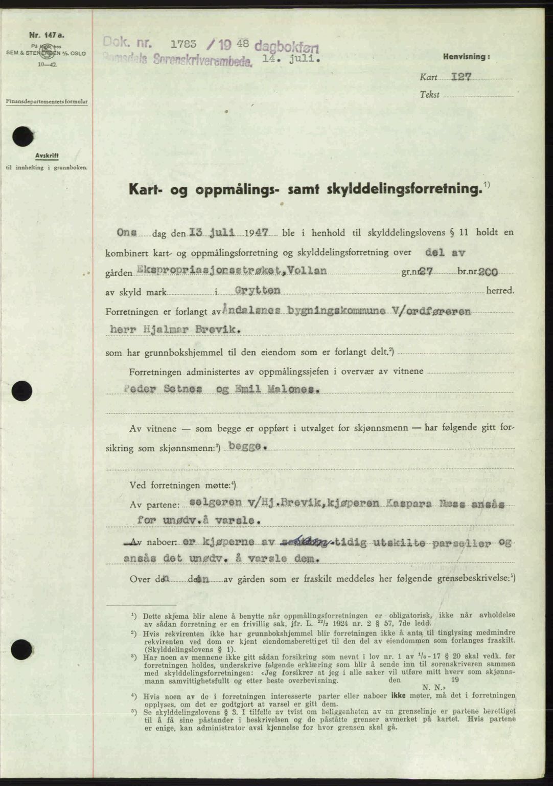 Romsdal sorenskriveri, SAT/A-4149/1/2/2C: Pantebok nr. A26, 1948-1948, Dagboknr: 1783/1948