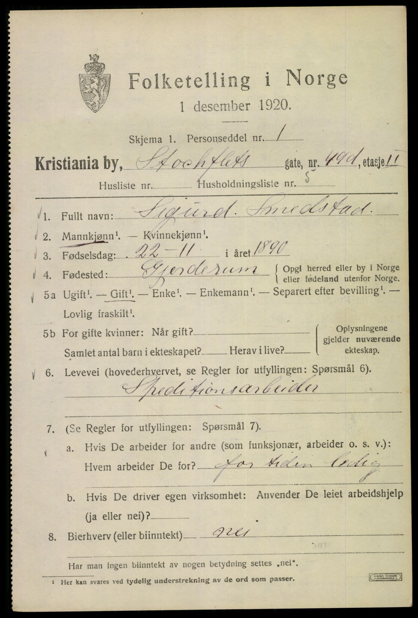 SAO, Folketelling 1920 for 0301 Kristiania kjøpstad, 1920, s. 544757