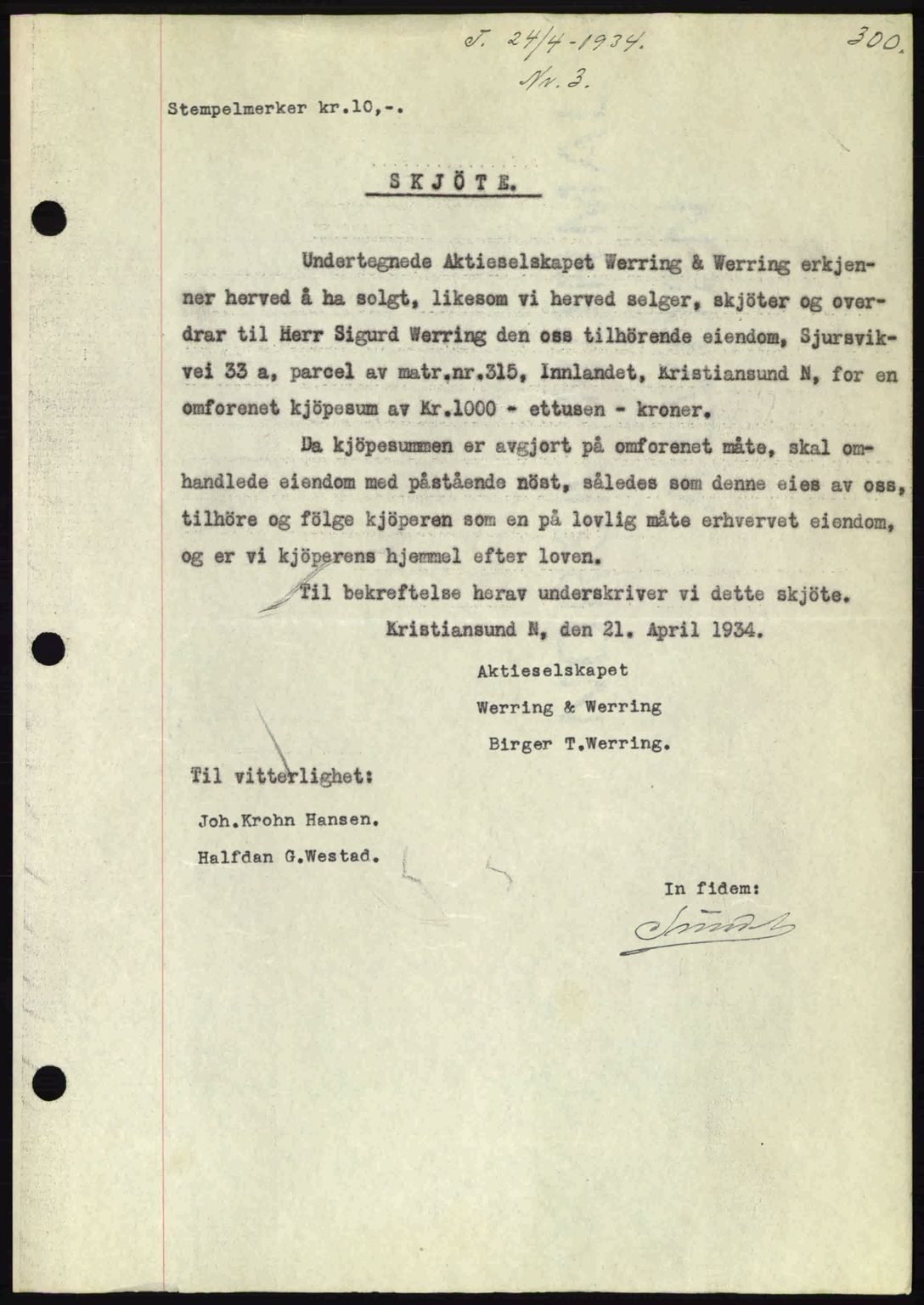 Kristiansund byfogd, SAT/A-4587/A/27: Pantebok nr. 27, 1933-1934, Tingl.dato: 24.04.1934