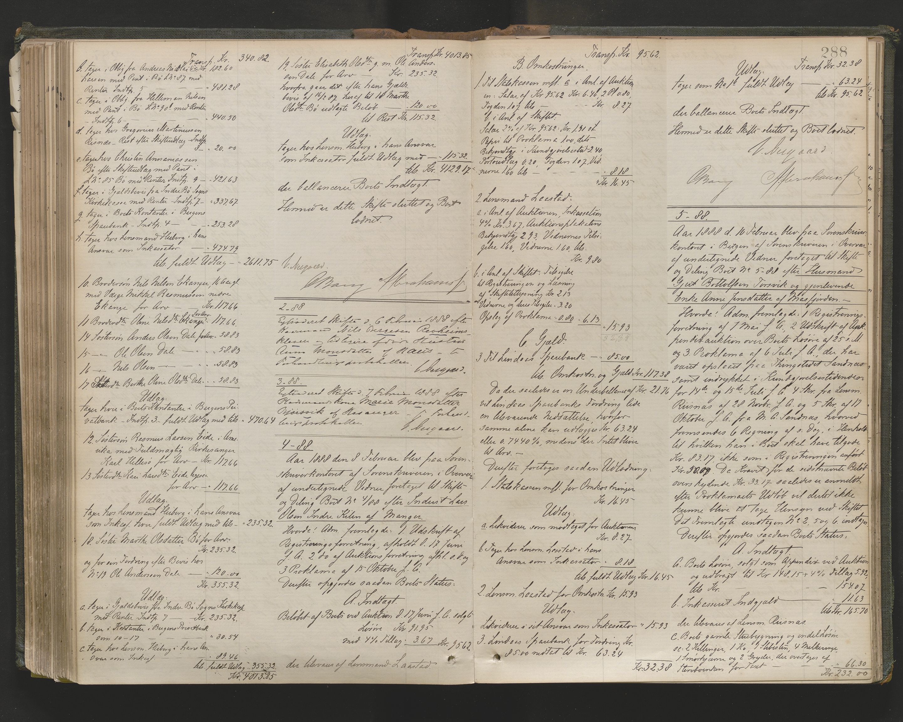 Nordhordland sorenskrivar, AV/SAB-A-2901/1/H/Hd/Hda/L0010: Skifteutlodningsprotokollar, 1881-1889, s. 288