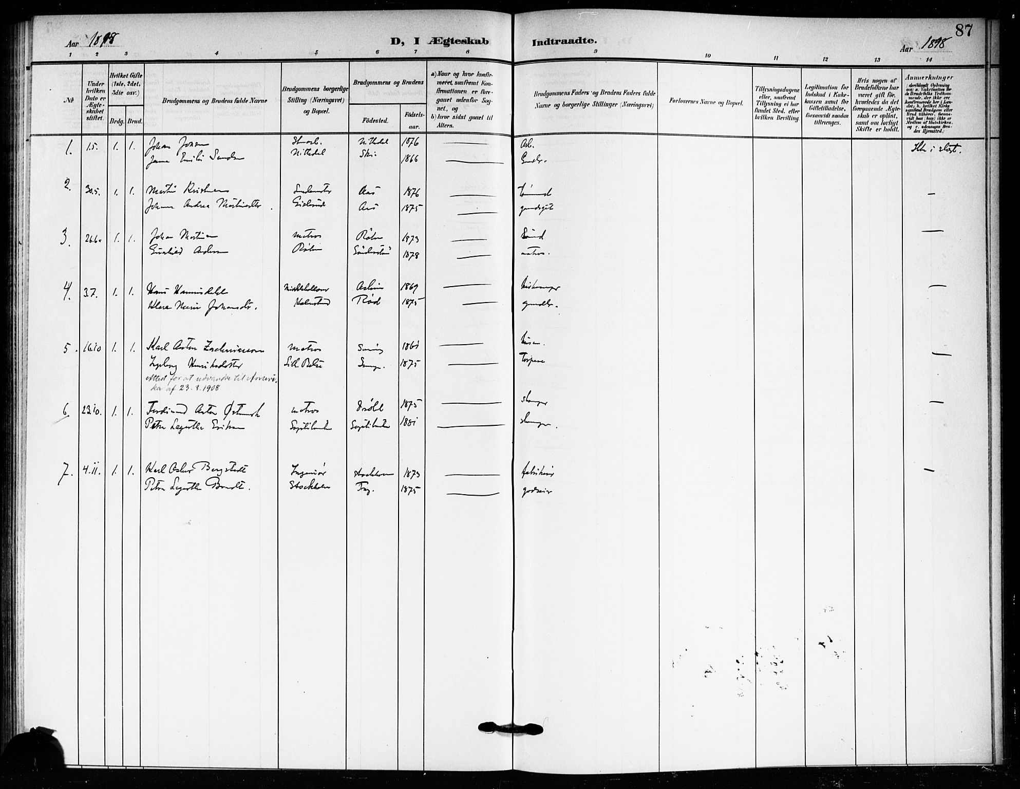 Drøbak prestekontor Kirkebøker, SAO/A-10142a/F/Fc/L0001: Ministerialbok nr. III 1, 1871-1900, s. 87