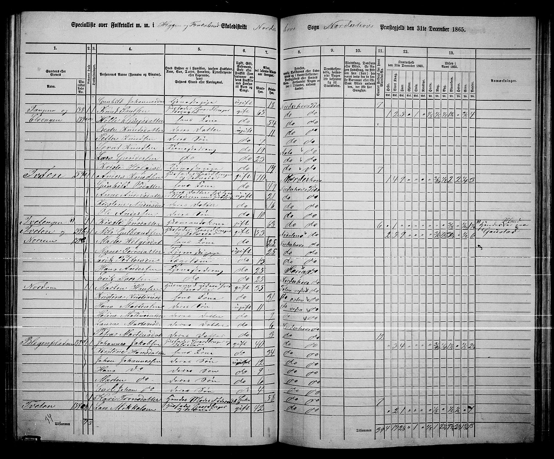 RA, Folketelling 1865 for 0613L Norderhov prestegjeld, Norderhov sokn, Haug sokn og Lunder sokn, 1865, s. 188