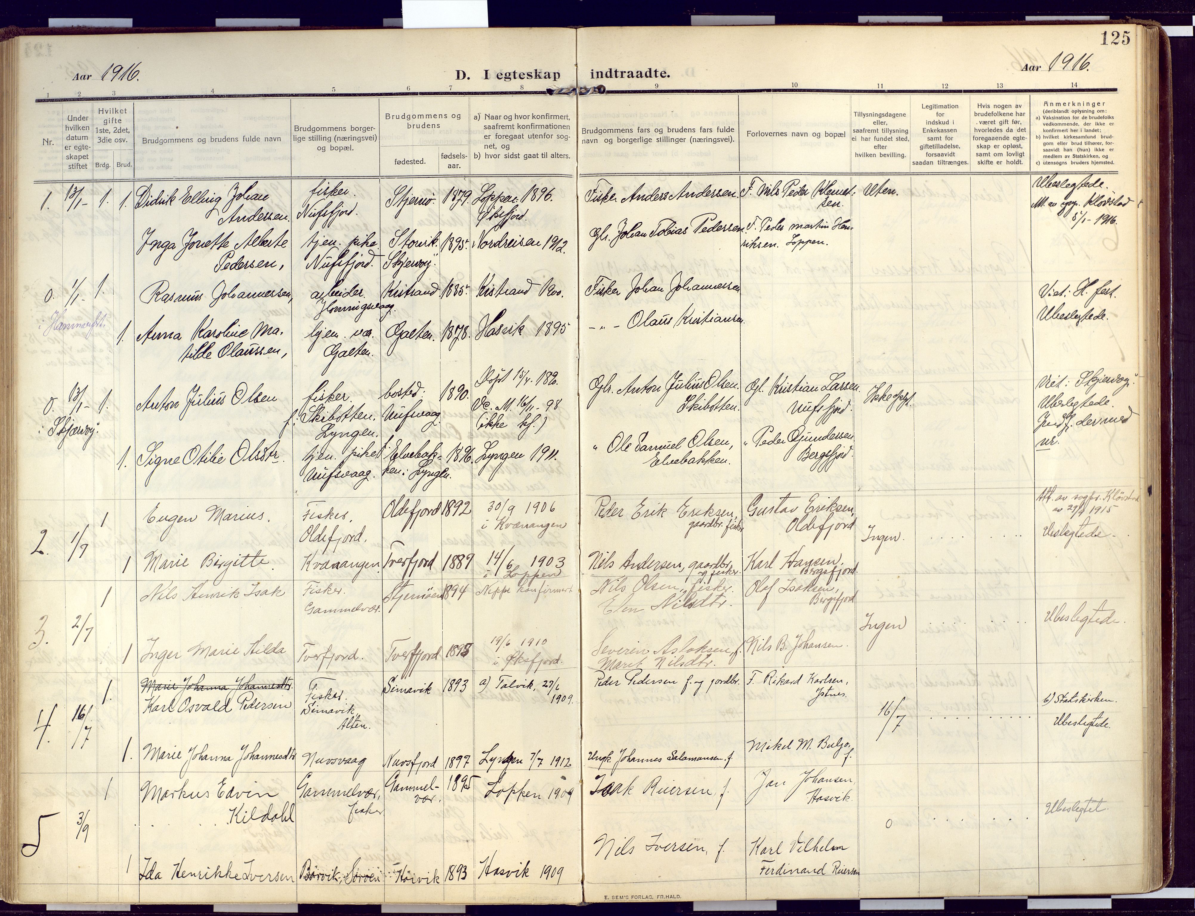 Loppa sokneprestkontor, AV/SATØ-S-1339/H/Ha/L0011kirke: Ministerialbok nr. 11, 1909-1919, s. 125