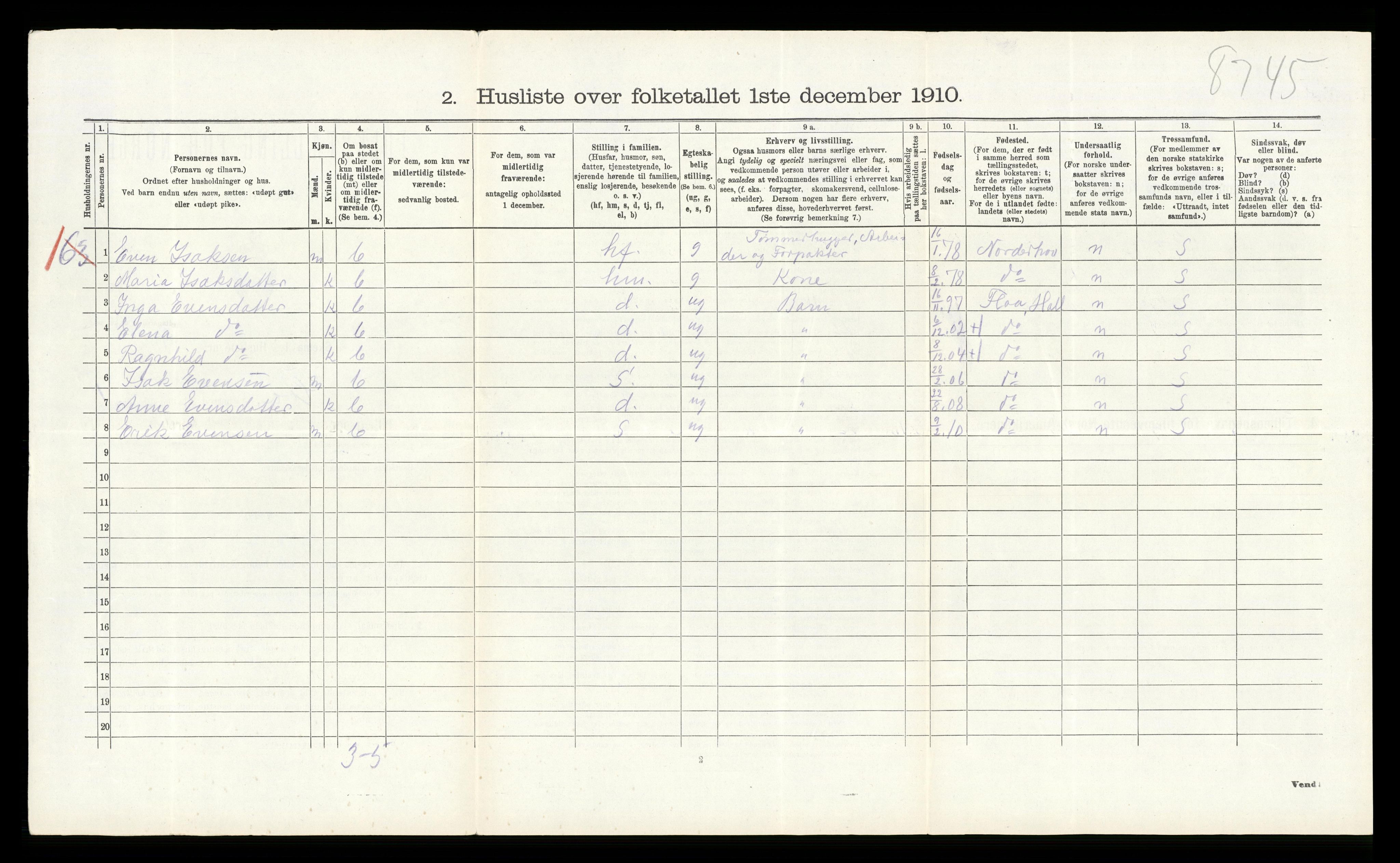 RA, Folketelling 1910 for 0615 Flå herred, 1910, s. 119