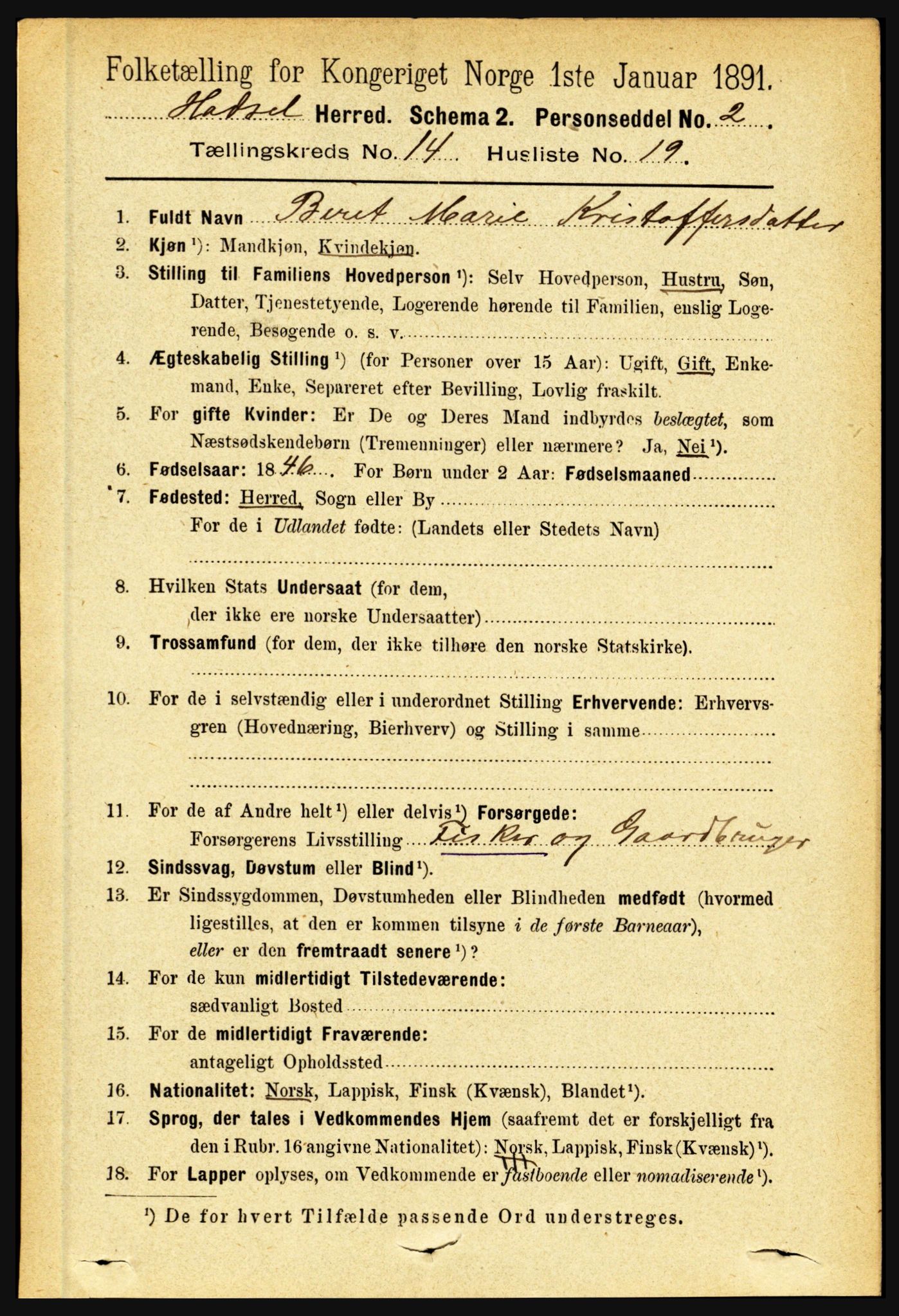 RA, Folketelling 1891 for 1866 Hadsel herred, 1891, s. 6426