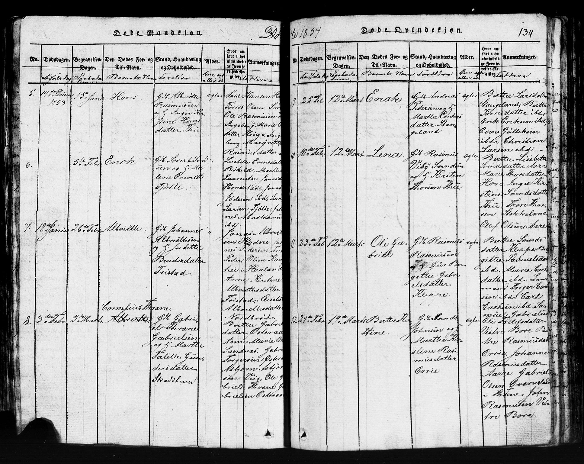Klepp sokneprestkontor, AV/SAST-A-101803/001/3/30BB/L0001: Klokkerbok nr.  B 1, 1816-1859, s. 134