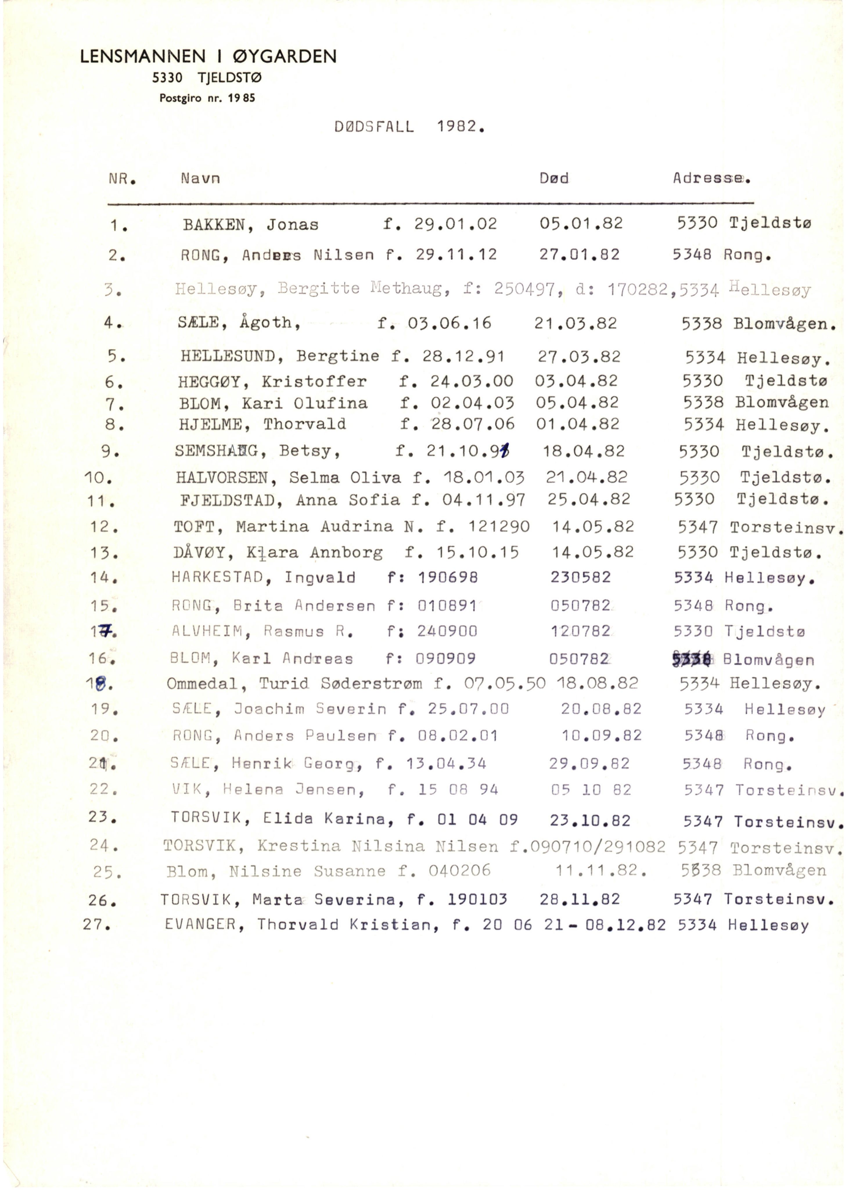 Lensmannen i Øygarden, AV/SAB-A-100155/0006/L0002: Dødsfallprotokoll, 1973-1989, s. 20