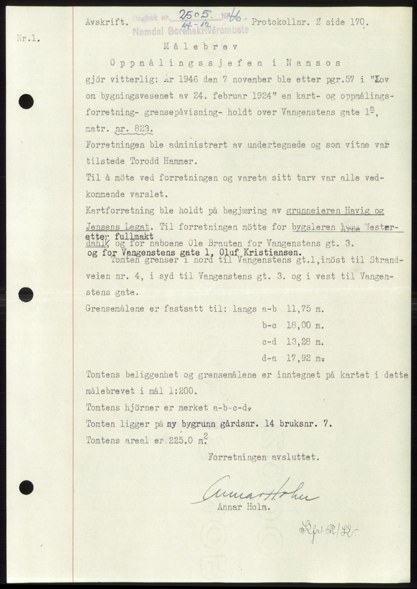 Namdal sorenskriveri, SAT/A-4133/1/2/2C: Pantebok nr. -, 1946-1947, Dagboknr: 2505/1946