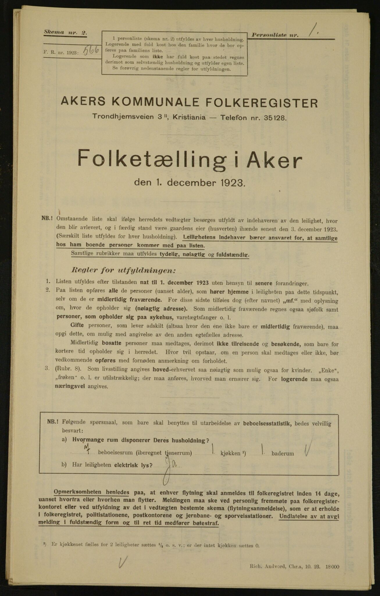 , Kommunal folketelling 1.12.1923 for Aker, 1923, s. 3300