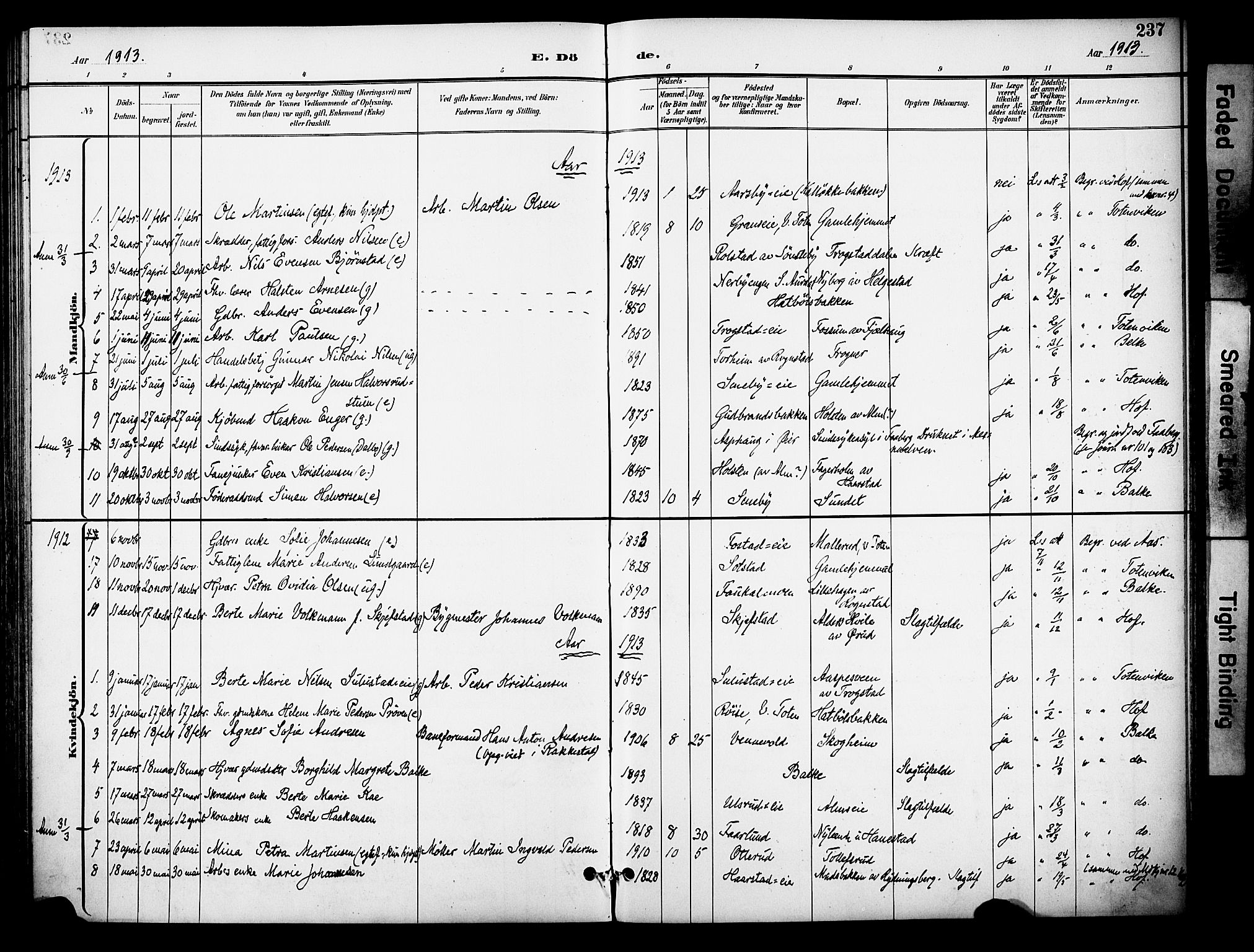 Østre Toten prestekontor, SAH/PREST-104/H/Ha/Haa/L0009: Ministerialbok nr. 9, 1897-1913, s. 237