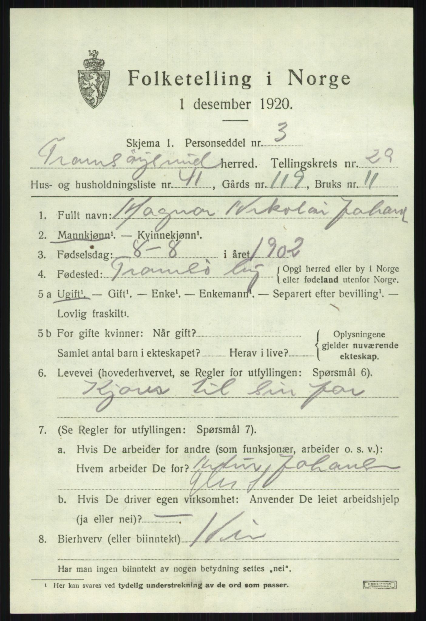 SATØ, Folketelling 1920 for 1934 Tromsøysund herred, 1920, s. 13846