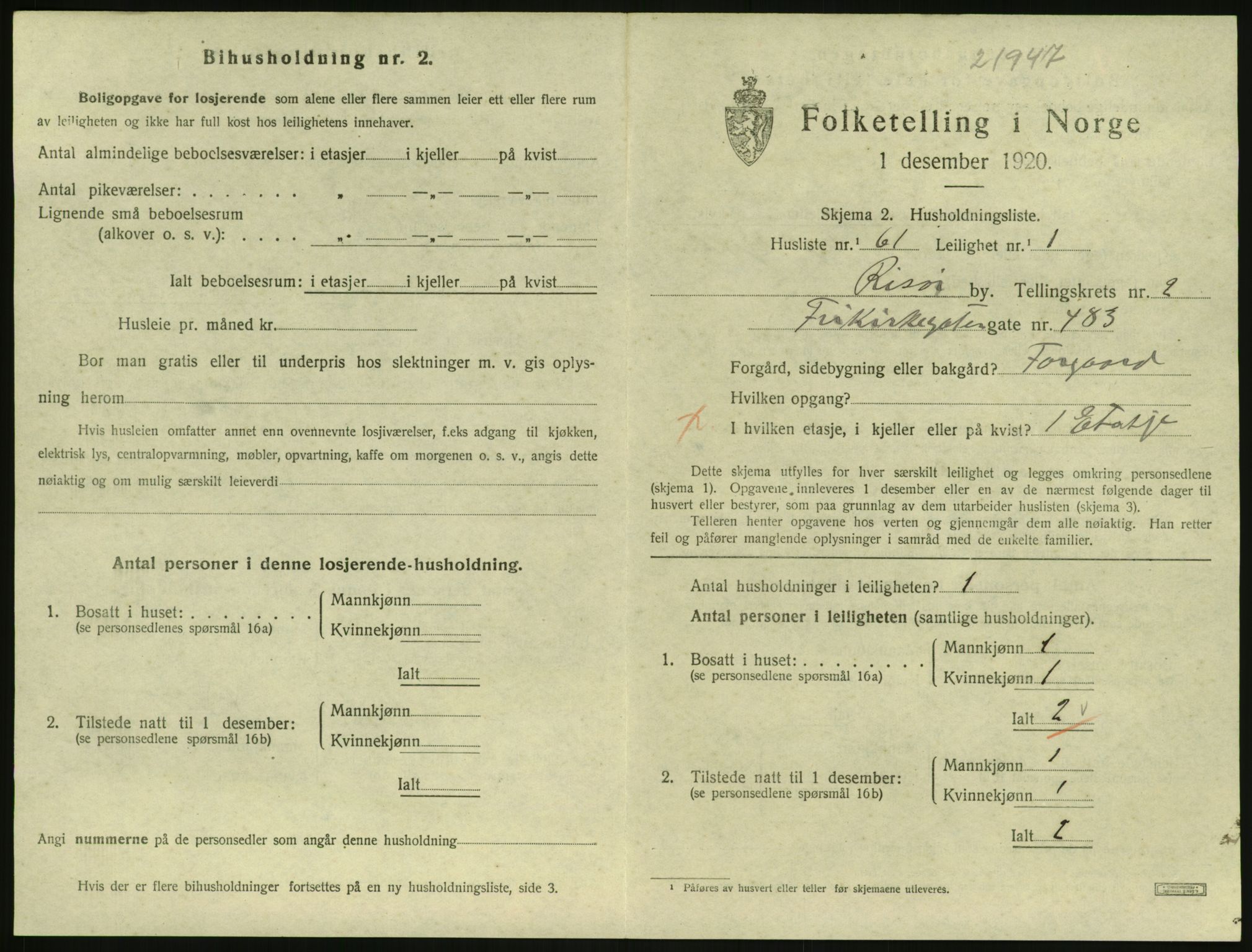 SAK, Folketelling 1920 for 0901 Risør kjøpstad, 1920, s. 2127