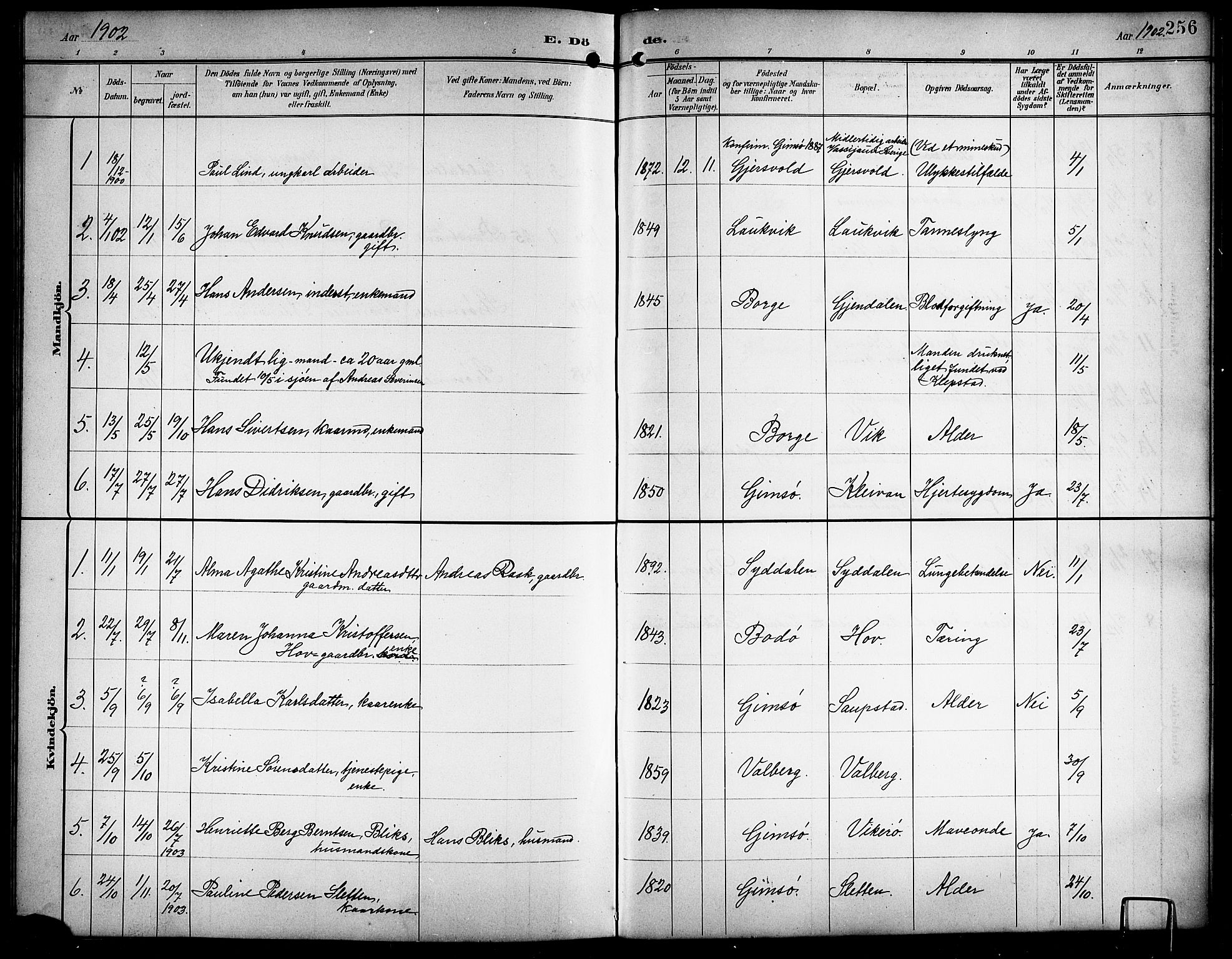 Ministerialprotokoller, klokkerbøker og fødselsregistre - Nordland, SAT/A-1459/876/L1105: Klokkerbok nr. 876C04, 1896-1914, s. 256