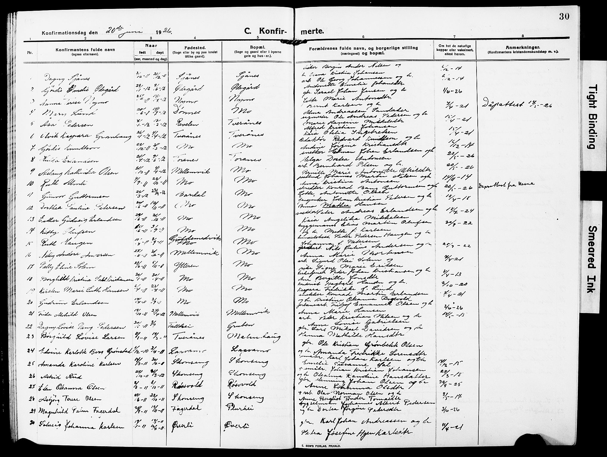 Ministerialprotokoller, klokkerbøker og fødselsregistre - Nordland, AV/SAT-A-1459/827/L0424: Klokkerbok nr. 827C13, 1921-1930, s. 30