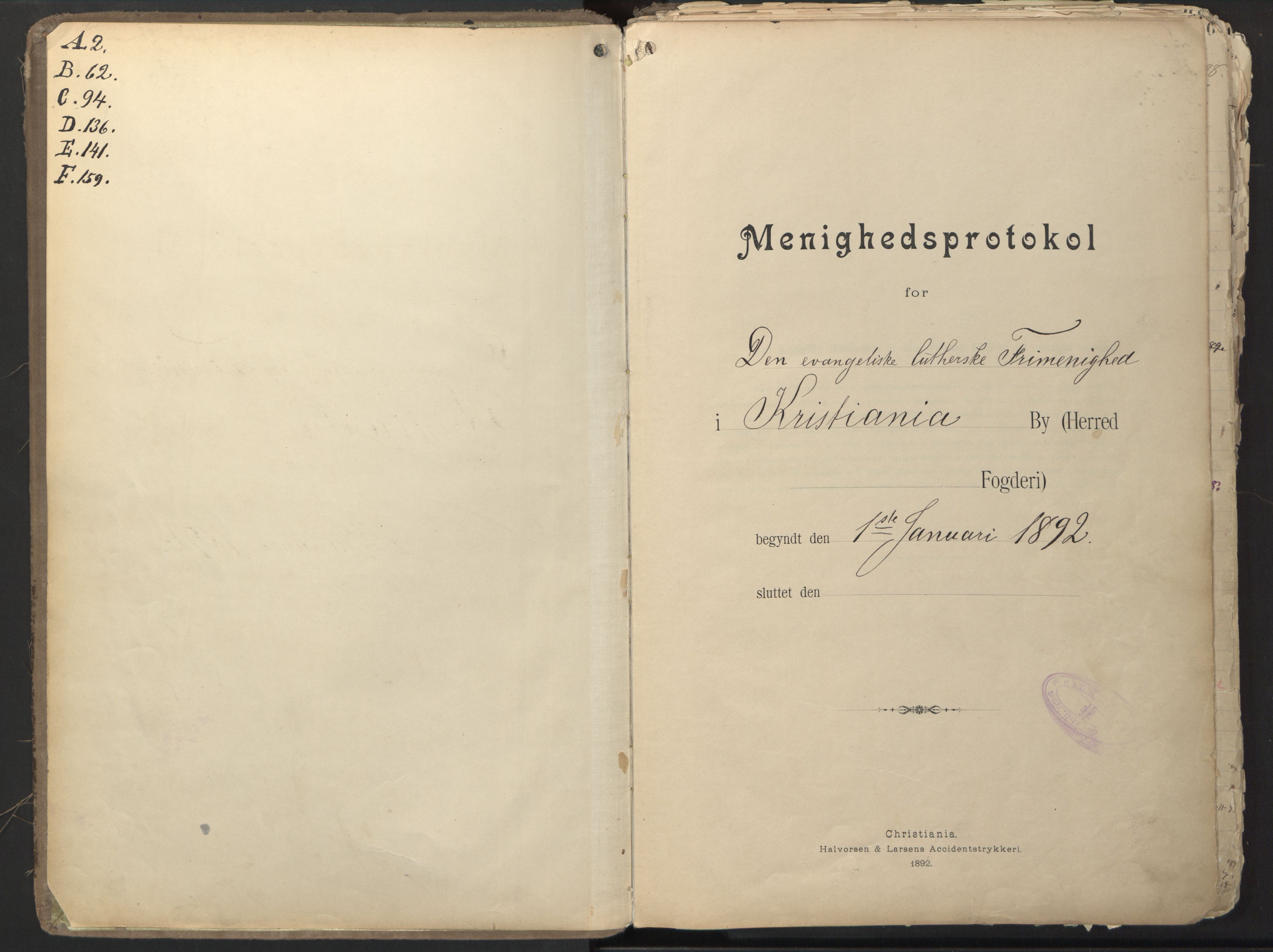 Den evangelisk-lutherske frikirke østre menighet, Oslo, AV/SAO-PAO-0245/F/L0002: Dissenterprotokoll nr. 2, 1892-1936