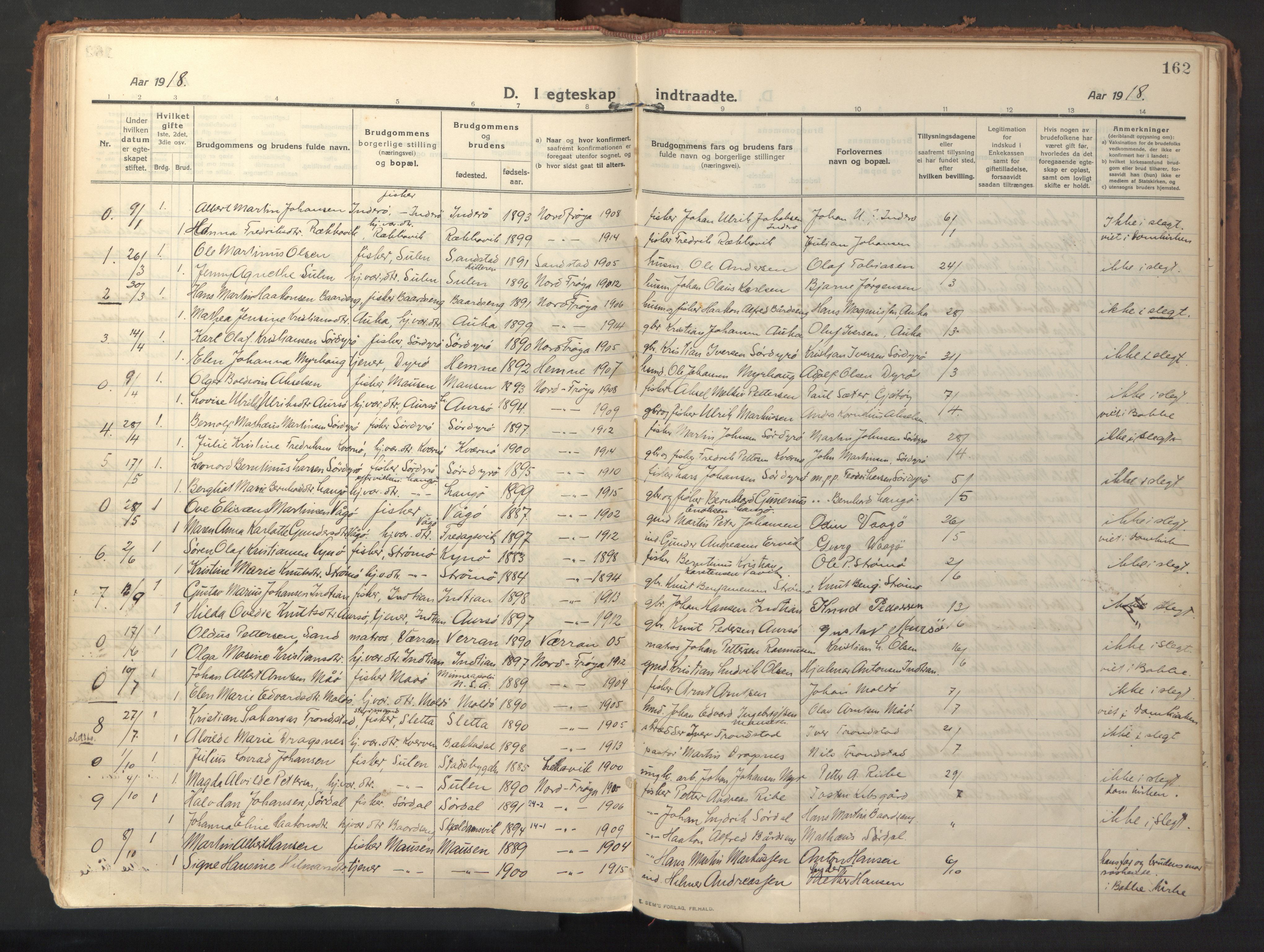 Ministerialprotokoller, klokkerbøker og fødselsregistre - Sør-Trøndelag, SAT/A-1456/640/L0581: Ministerialbok nr. 640A06, 1910-1924, s. 162