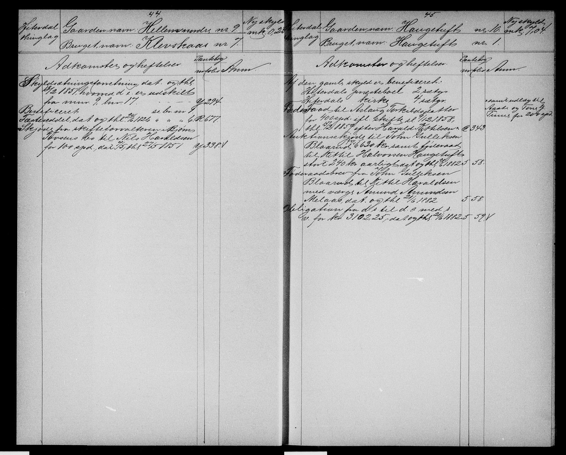 Nedre Telemark sorenskriveri, AV/SAKO-A-135/G/Gb/Gbh/L0002: Panteregister nr. VIII 2, s. 44-45