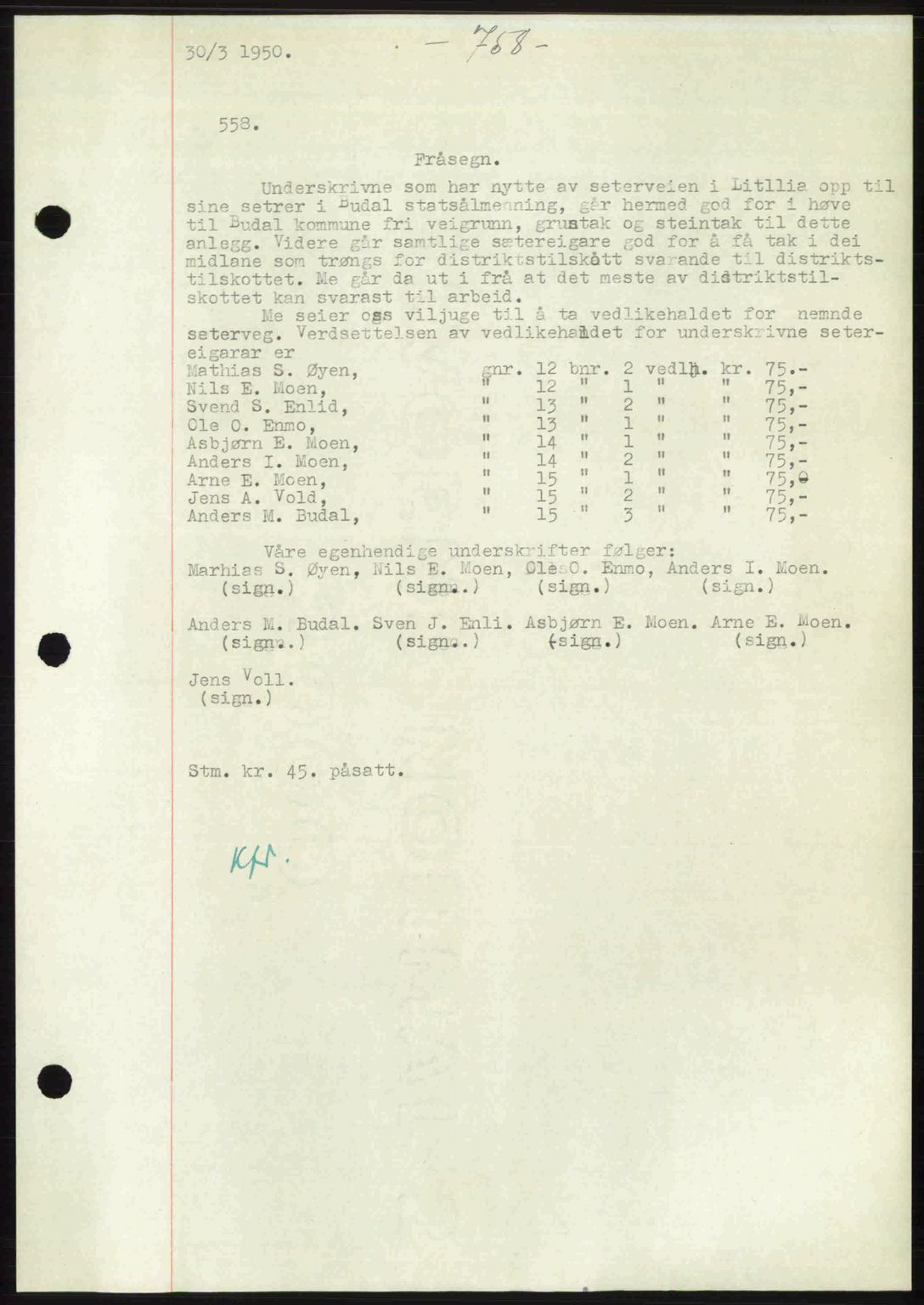 Gauldal sorenskriveri, SAT/A-0014/1/2/2C: Pantebok nr. A9, 1949-1950, Dagboknr: 558/1950