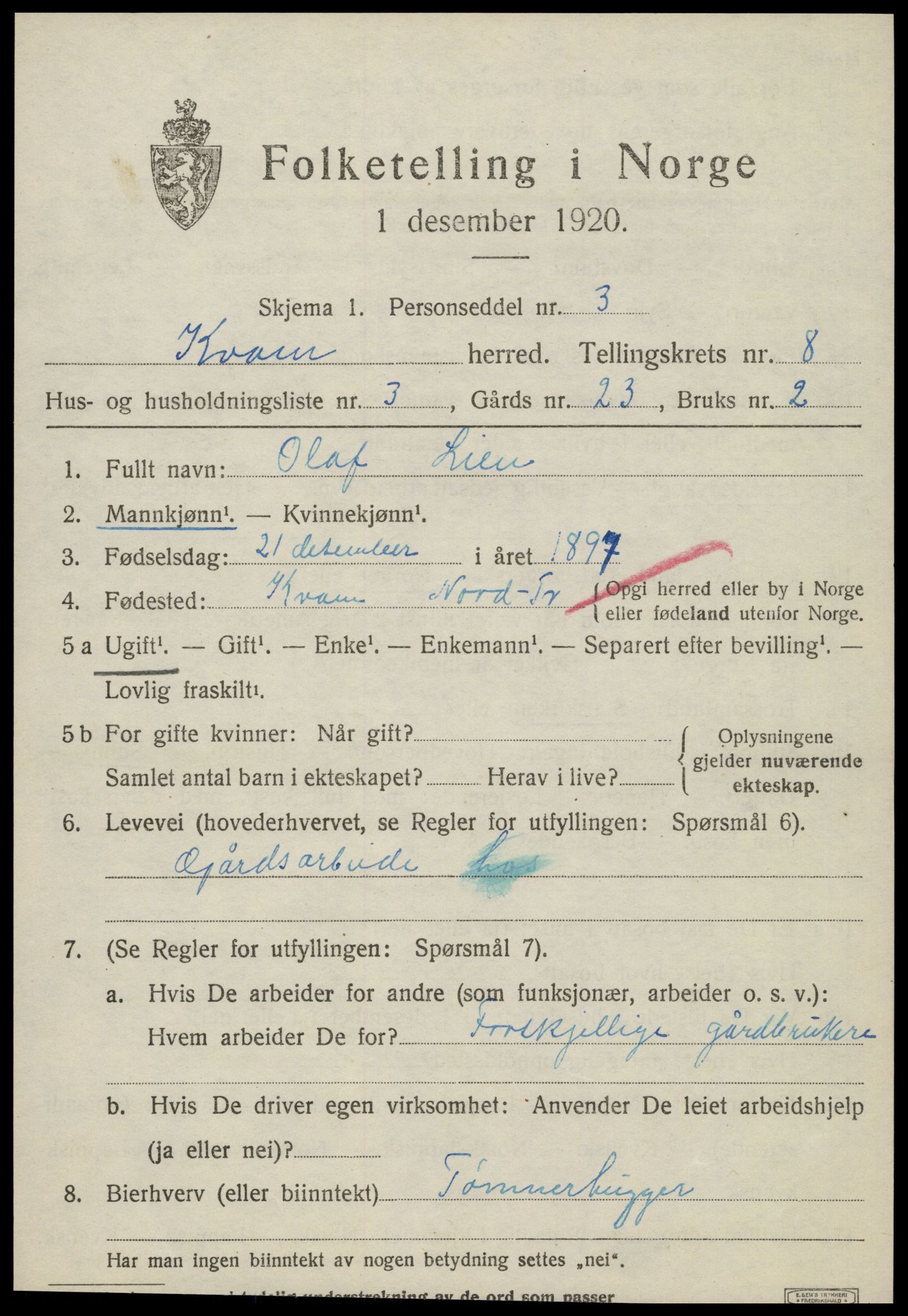 SAT, Folketelling 1920 for 1735 Kvam herred, 1920, s. 2015