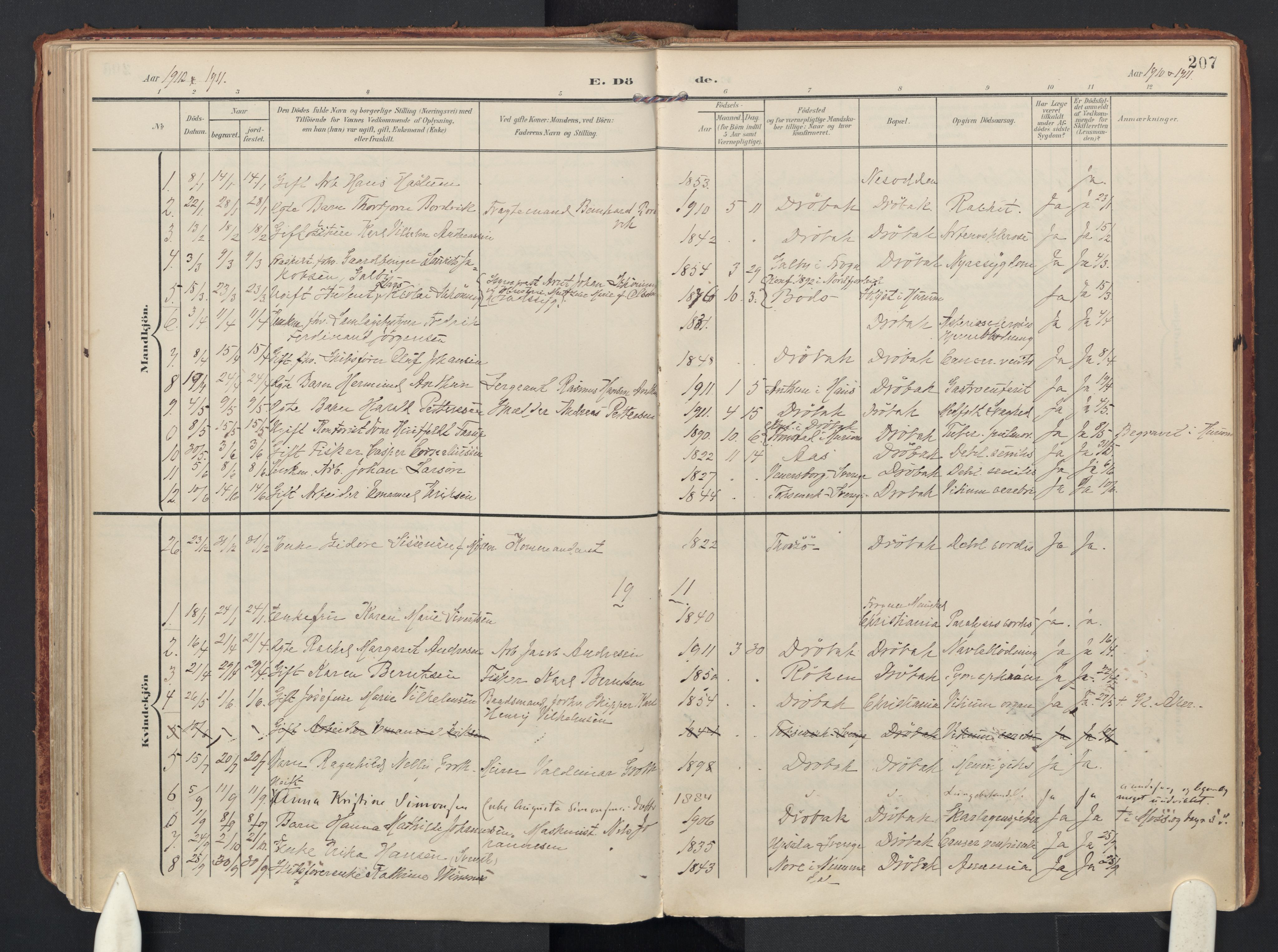 Drøbak prestekontor Kirkebøker, AV/SAO-A-10142a/F/Fb/L0003: Ministerialbok nr. II 3, 1897-1918, s. 207