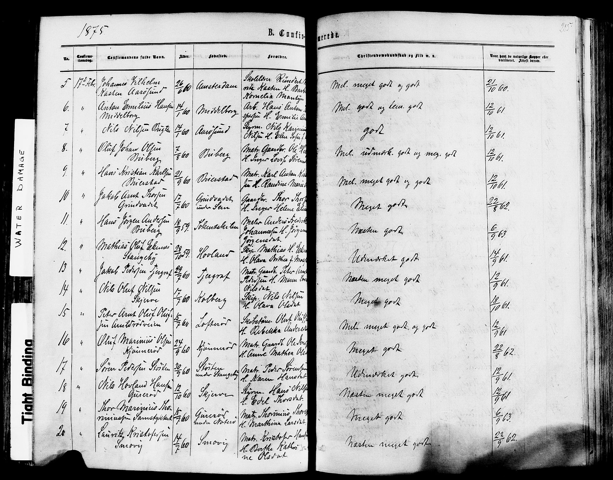 Nøtterøy kirkebøker, AV/SAKO-A-354/F/Fa/L0007: Ministerialbok nr. I 7, 1865-1877, s. 255