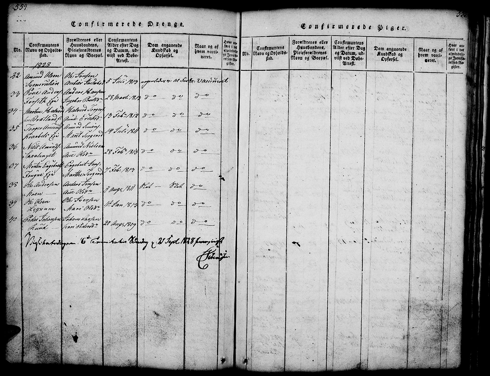 Gausdal prestekontor, SAH/PREST-090/H/Ha/Hab/L0001: Klokkerbok nr. 1, 1817-1848, s. 554-555