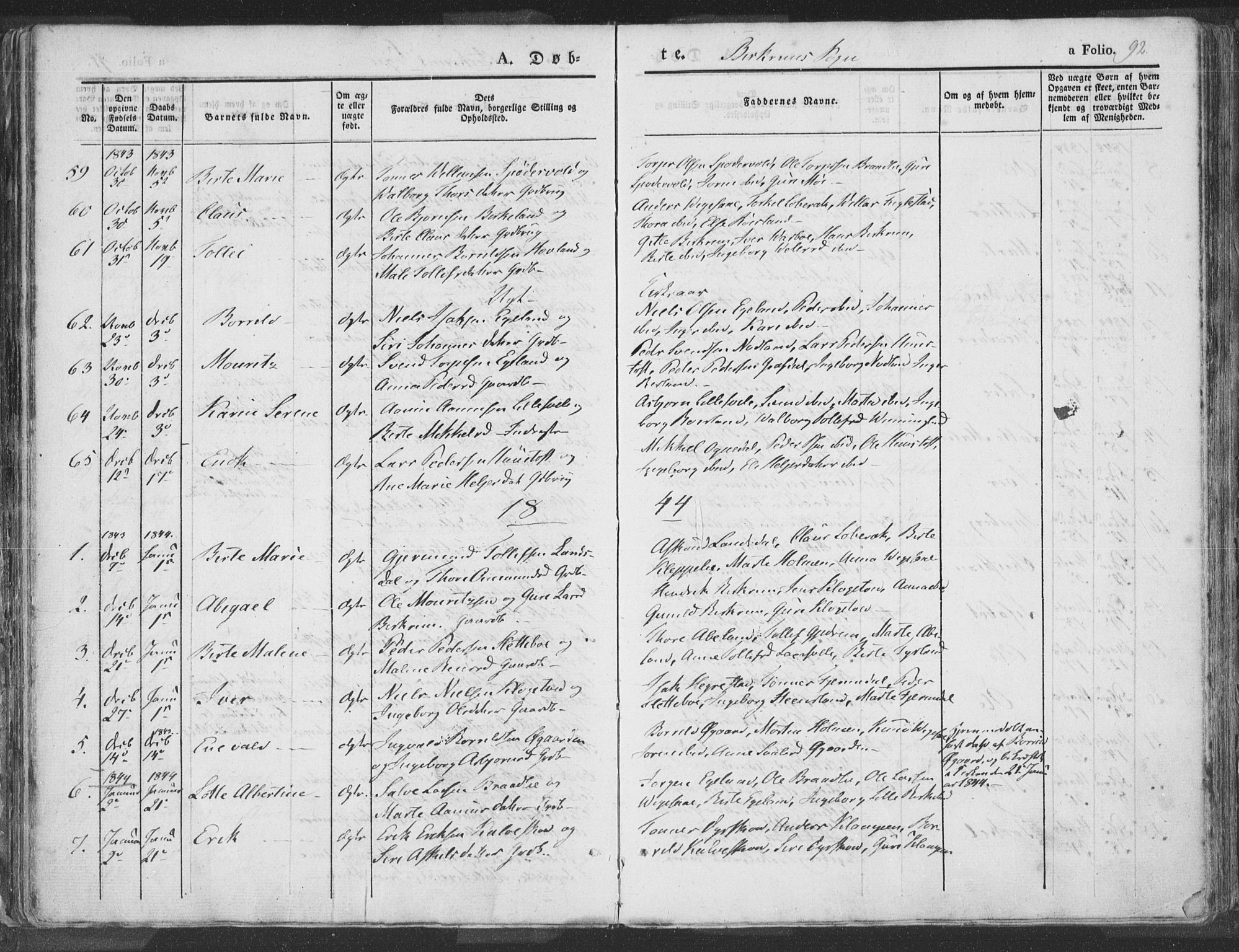 Helleland sokneprestkontor, SAST/A-101810: Ministerialbok nr. A 6.1, 1834-1863, s. 92