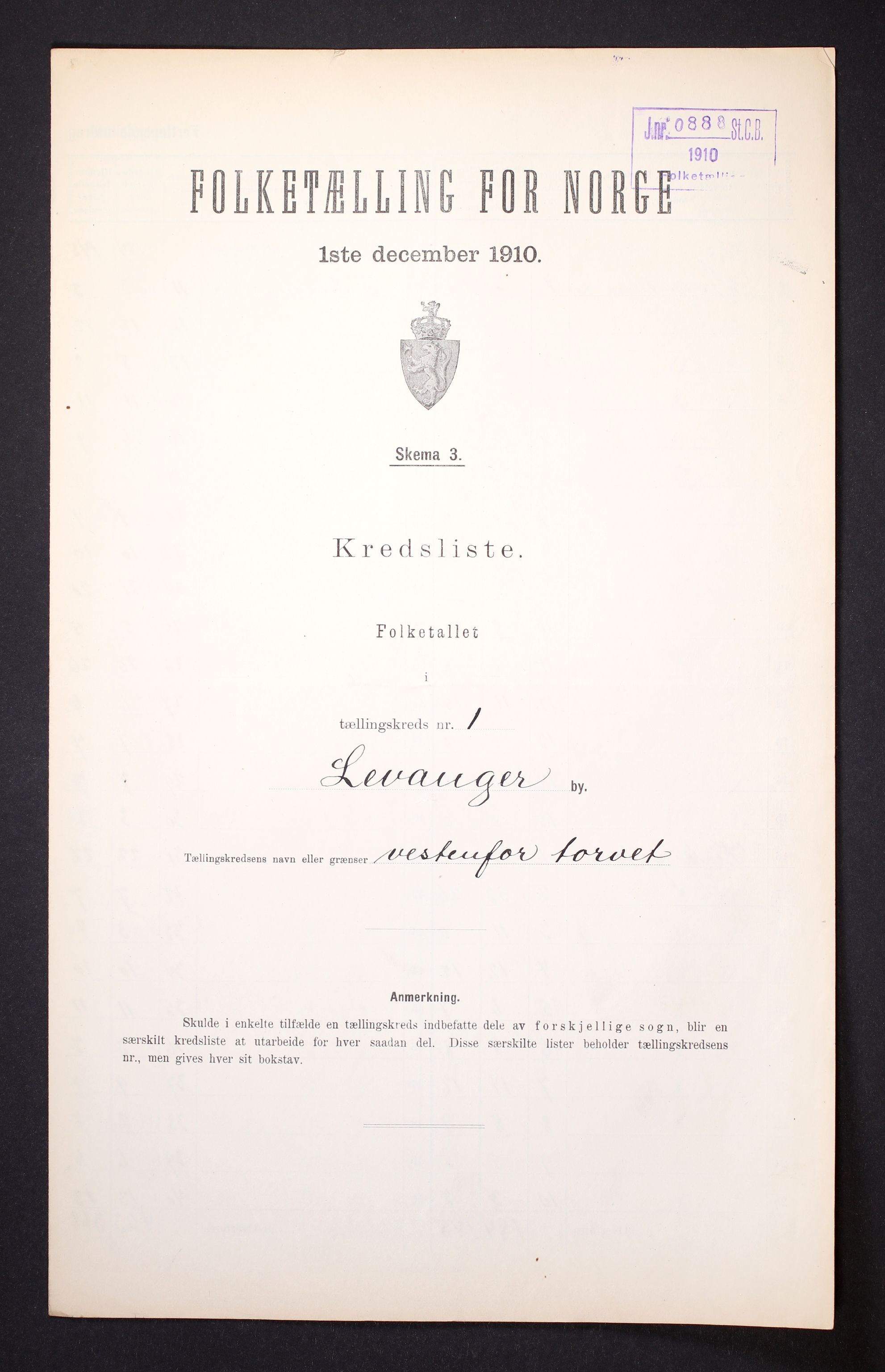 RA, Folketelling 1910 for 1701 Levanger kjøpstad, 1910, s. 5