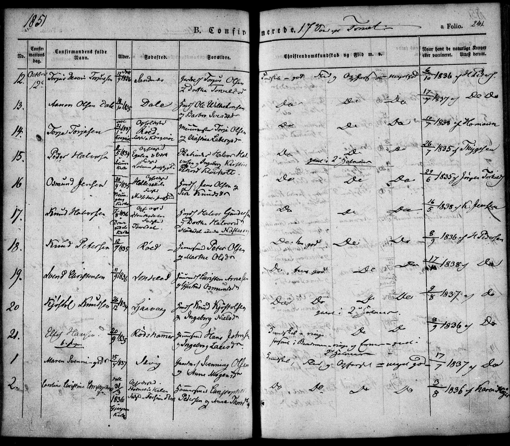 Søndeled sokneprestkontor, AV/SAK-1111-0038/F/Fa/L0002: Ministerialbok nr. A 2, 1839-1860, s. 241