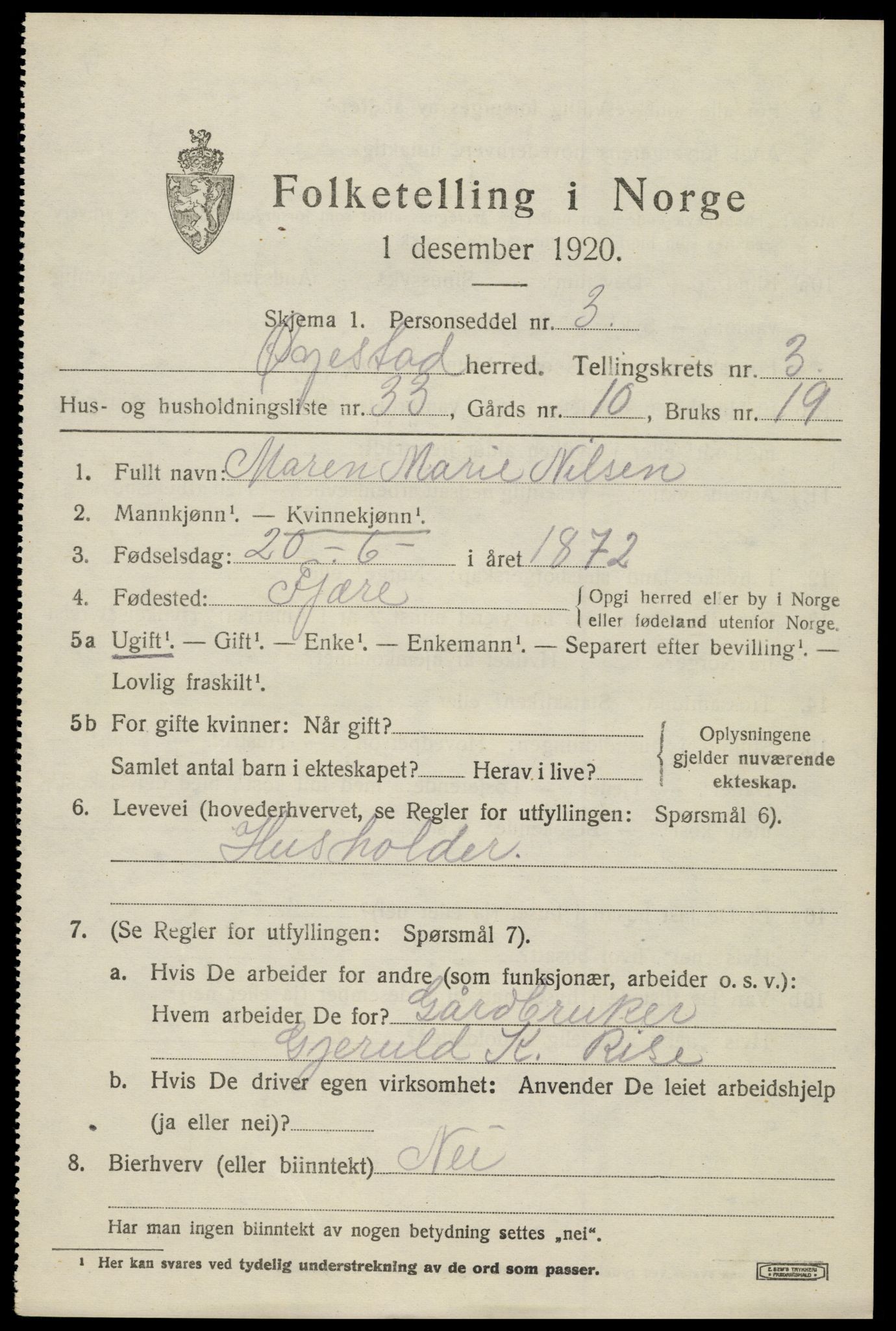 SAK, Folketelling 1920 for 0920 Øyestad herred, 1920, s. 3028