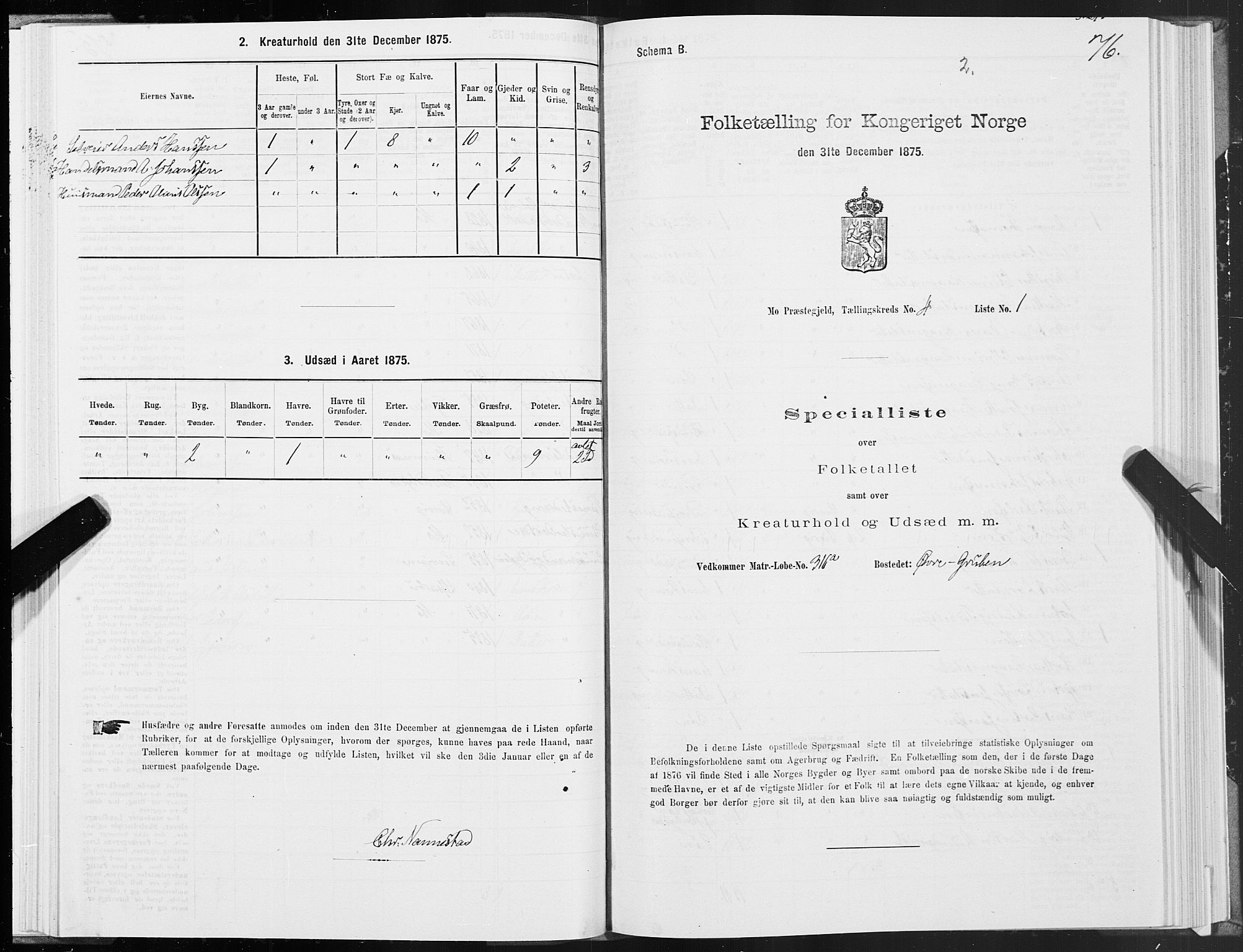 SAT, Folketelling 1875 for 1833P Mo prestegjeld, 1875, s. 2076