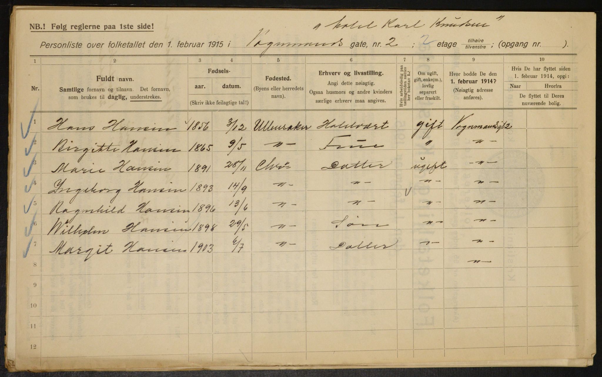 OBA, Kommunal folketelling 1.2.1915 for Kristiania, 1915, s. 124694