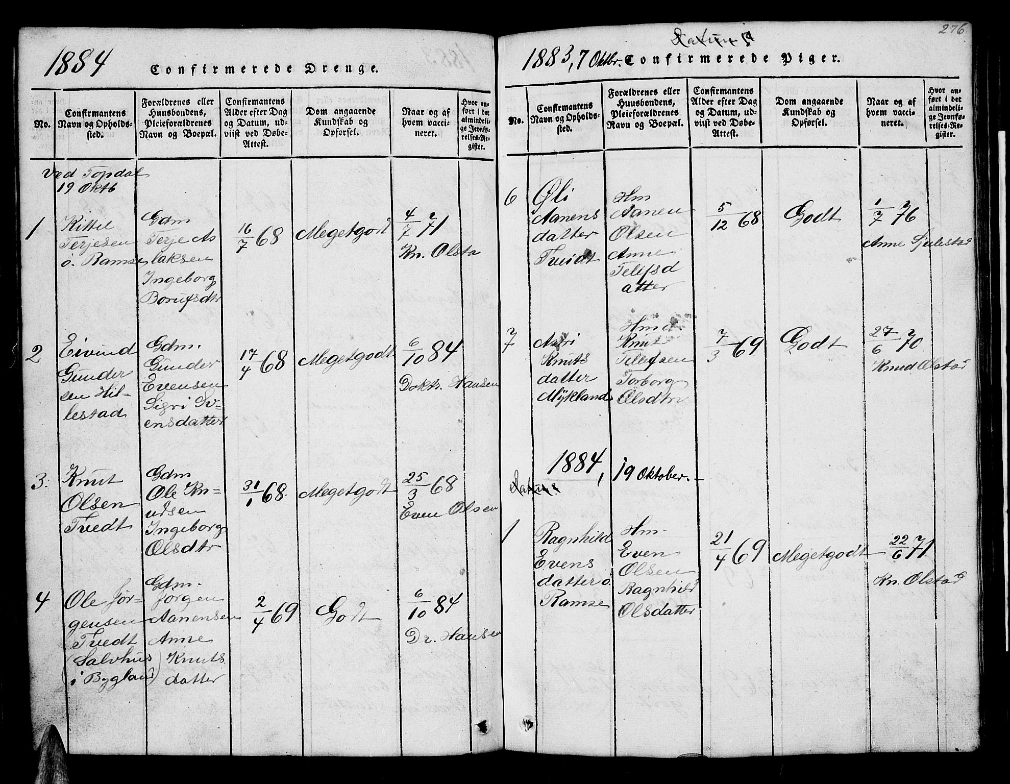 Åmli sokneprestkontor, SAK/1111-0050/F/Fb/Fbb/L0001: Klokkerbok nr. B 1, 1816-1889, s. 276