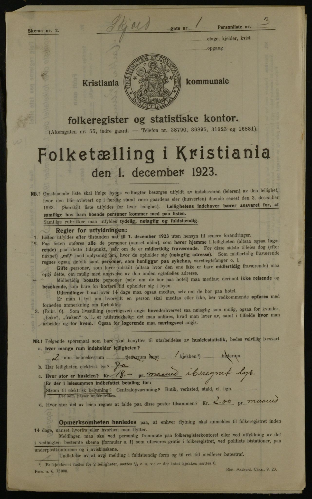 OBA, Kommunal folketelling 1.12.1923 for Kristiania, 1923, s. 106445