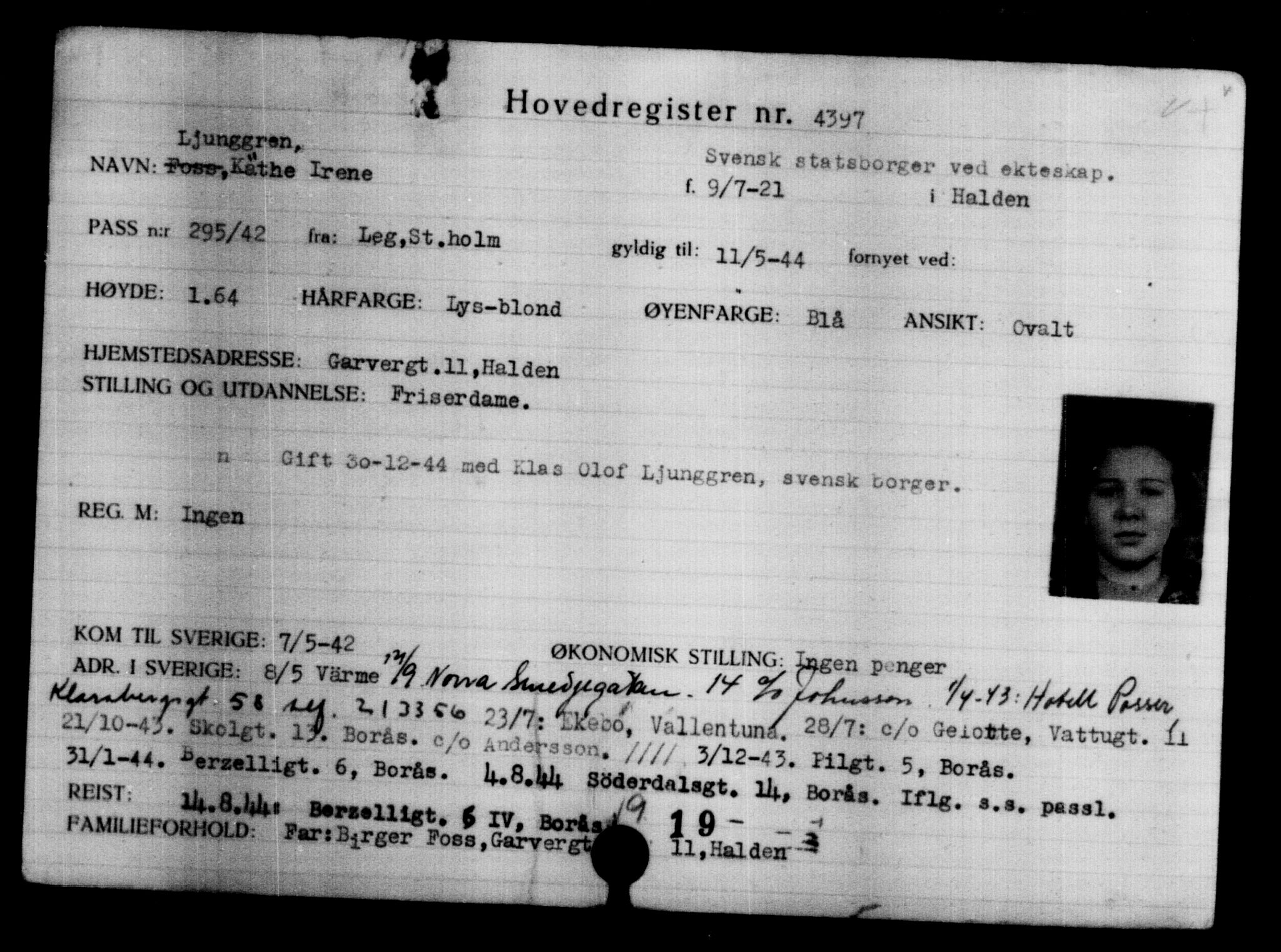 Utenriksstasjonene, Legasjonen i Stockholm, Flyktningkontoret, AV/RA-S-6753/V/Va/L0004: Kjesäterkartoteket, flyktninger med registreringsnr. 3496-6610, 1940-1945, s. 1091