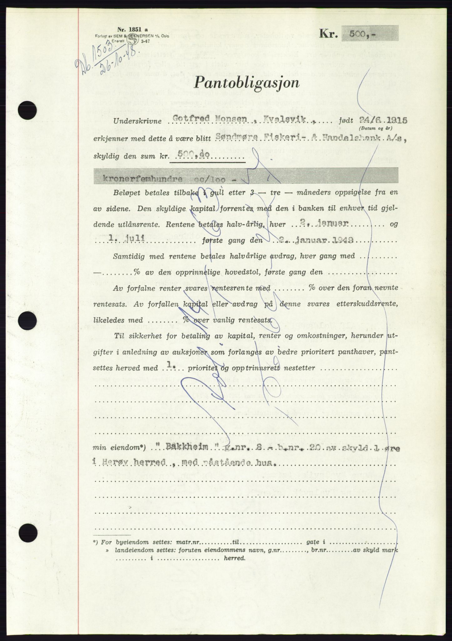 Søre Sunnmøre sorenskriveri, AV/SAT-A-4122/1/2/2C/L0116: Pantebok nr. 4B, 1948-1949, Dagboknr: 1503/1948