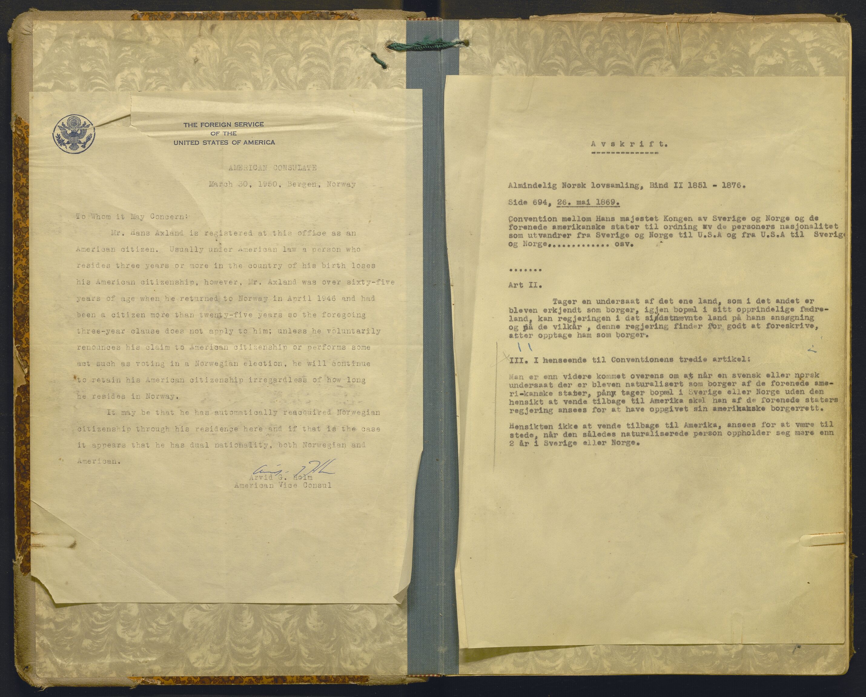 Hordaland politidistrikt, AV/SAB-A-64101/K/Ka/L0004: Framandsakjournal med register, 1950-1952