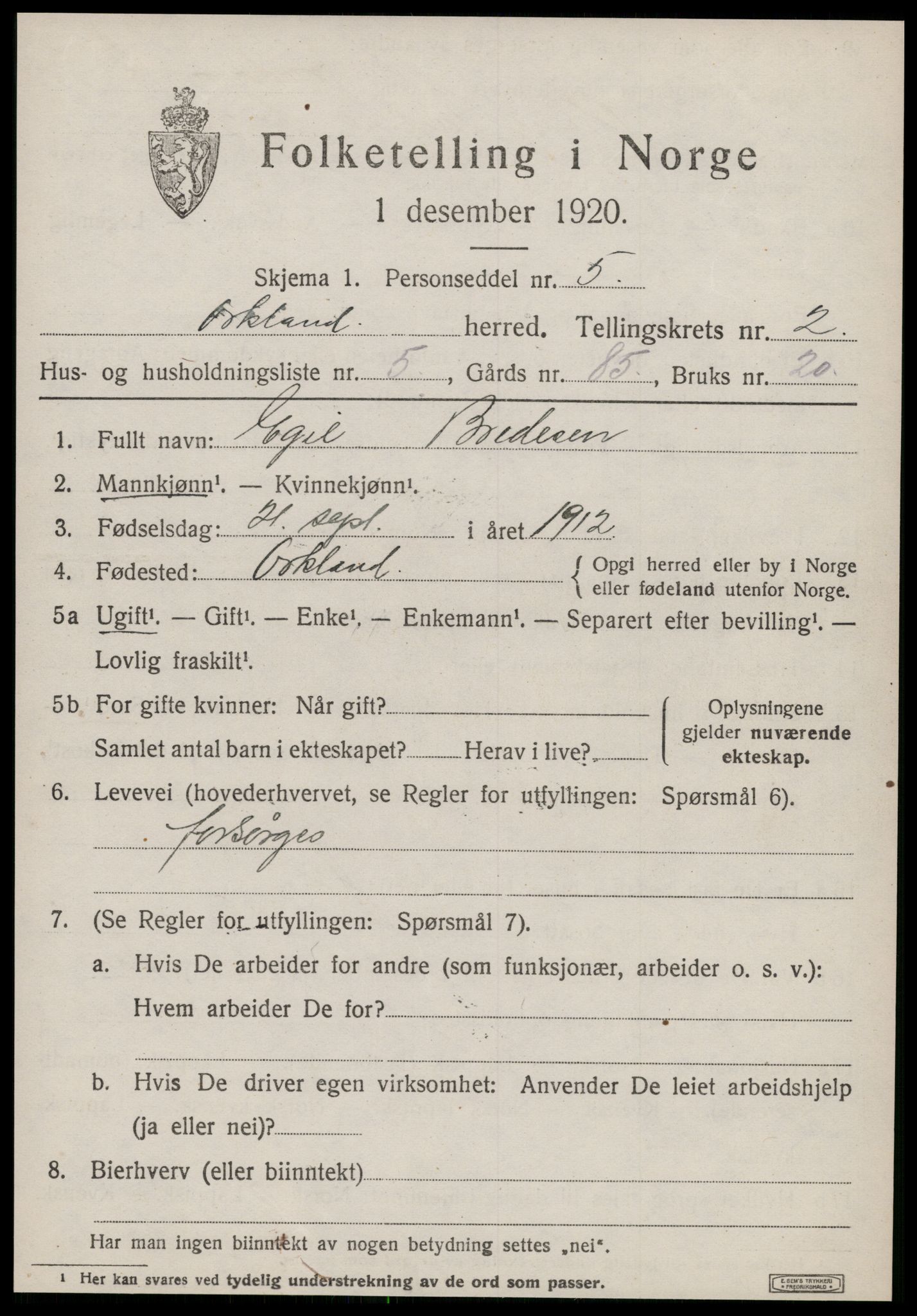 SAT, Folketelling 1920 for 1637 Orkland herred, 1920, s. 1742