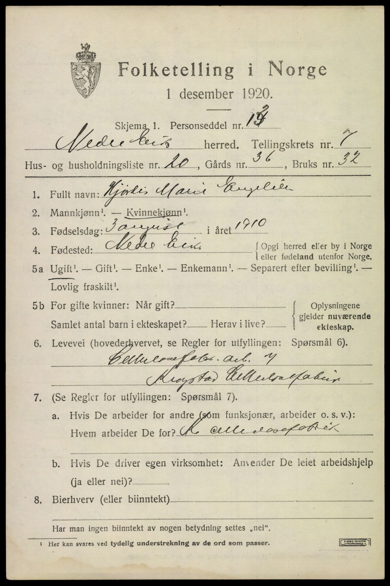 SAKO, Folketelling 1920 for 0625 Nedre Eiker herred, 1920, s. 7705