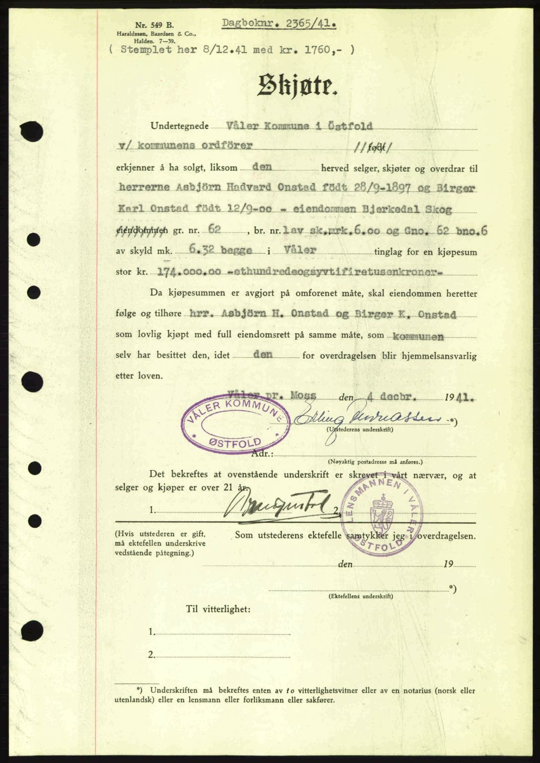 Moss sorenskriveri, SAO/A-10168: Pantebok nr. A9, 1941-1942, Dagboknr: 2365/1941