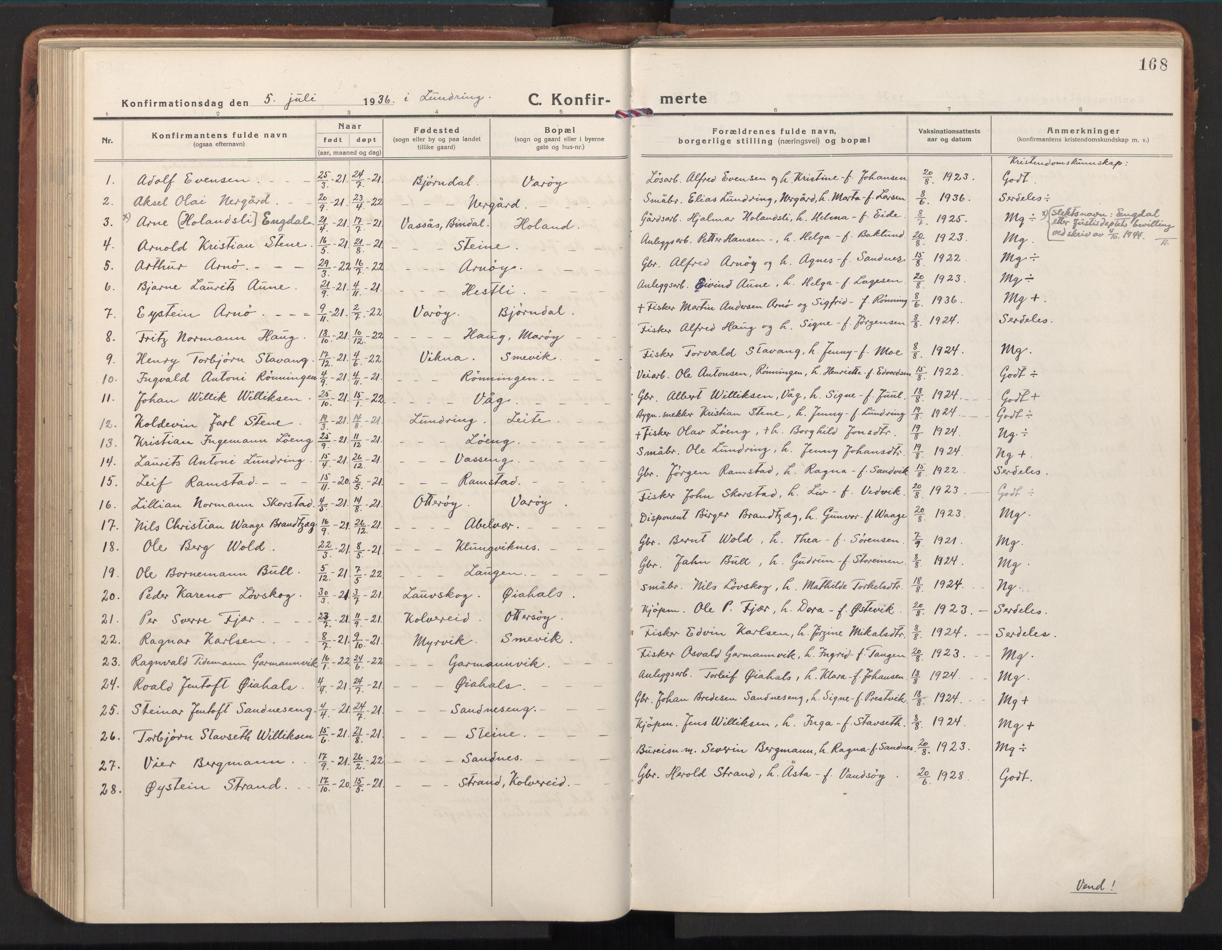 Ministerialprotokoller, klokkerbøker og fødselsregistre - Nord-Trøndelag, AV/SAT-A-1458/784/L0678: Ministerialbok nr. 784A13, 1921-1938, s. 168