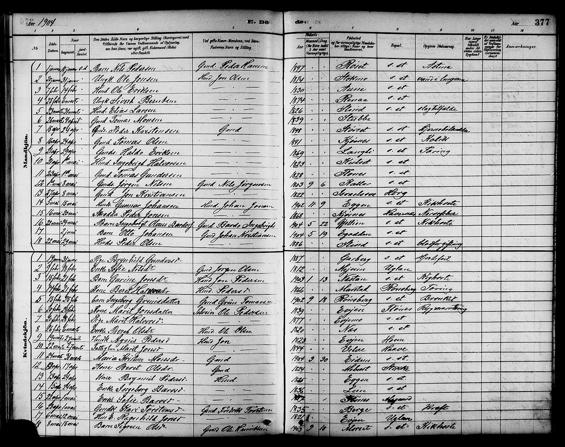 Ministerialprotokoller, klokkerbøker og fødselsregistre - Sør-Trøndelag, AV/SAT-A-1456/695/L1157: Klokkerbok nr. 695C08, 1889-1913, s. 377