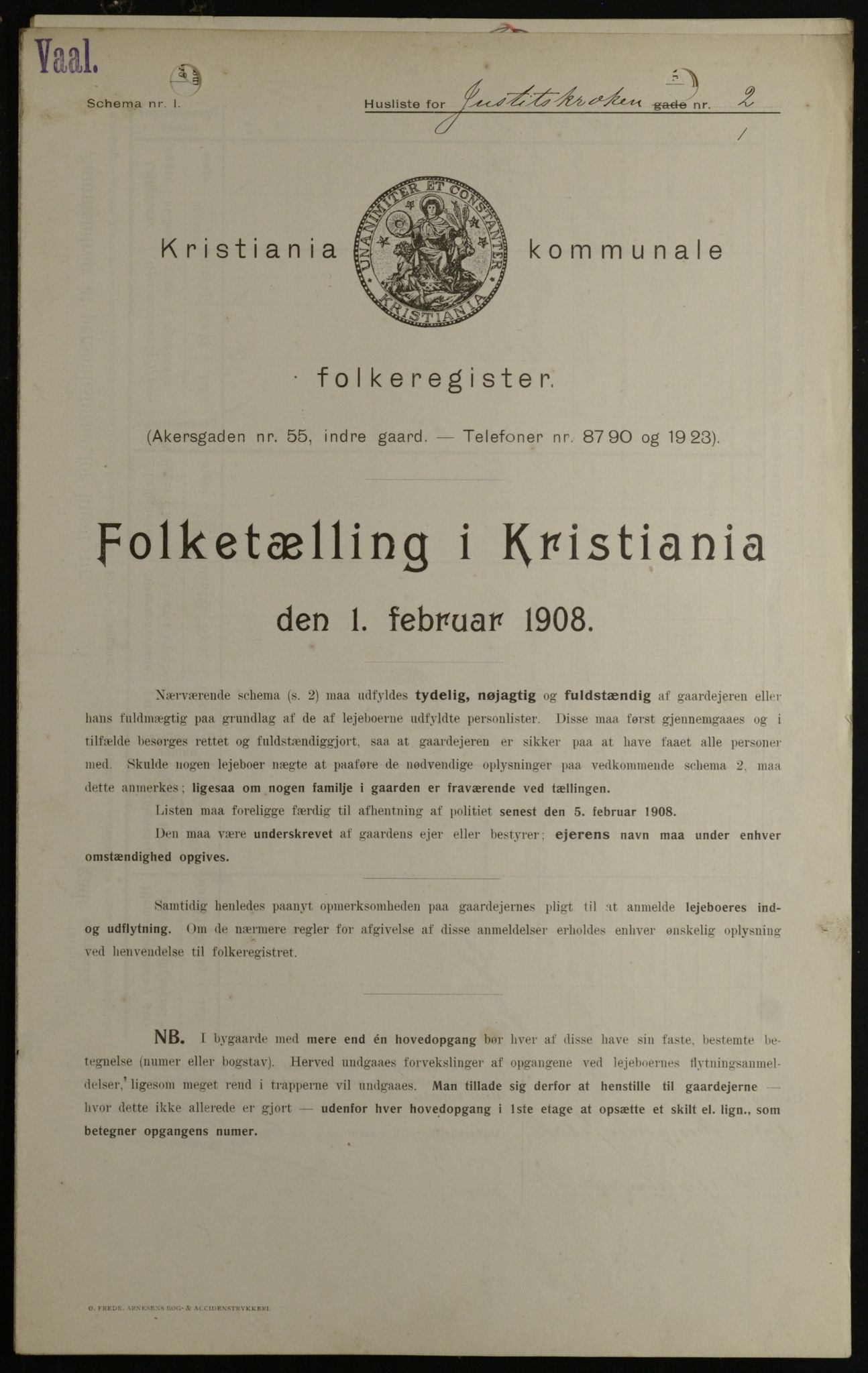 OBA, Kommunal folketelling 1.2.1908 for Kristiania kjøpstad, 1908, s. 42623