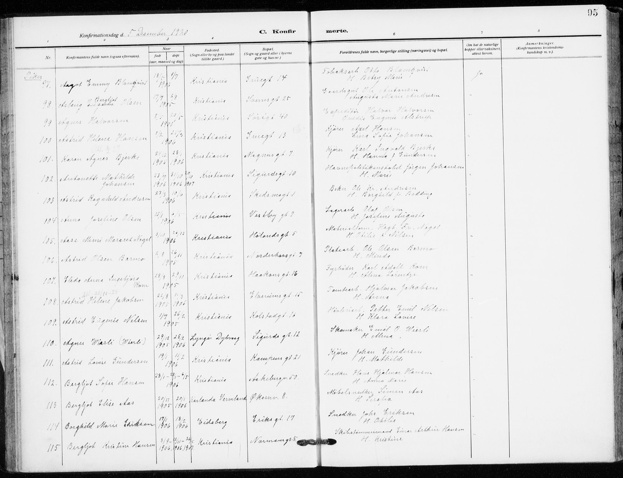 Kampen prestekontor Kirkebøker, AV/SAO-A-10853/F/Fa/L0013: Ministerialbok nr. I 13, 1917-1922, s. 95