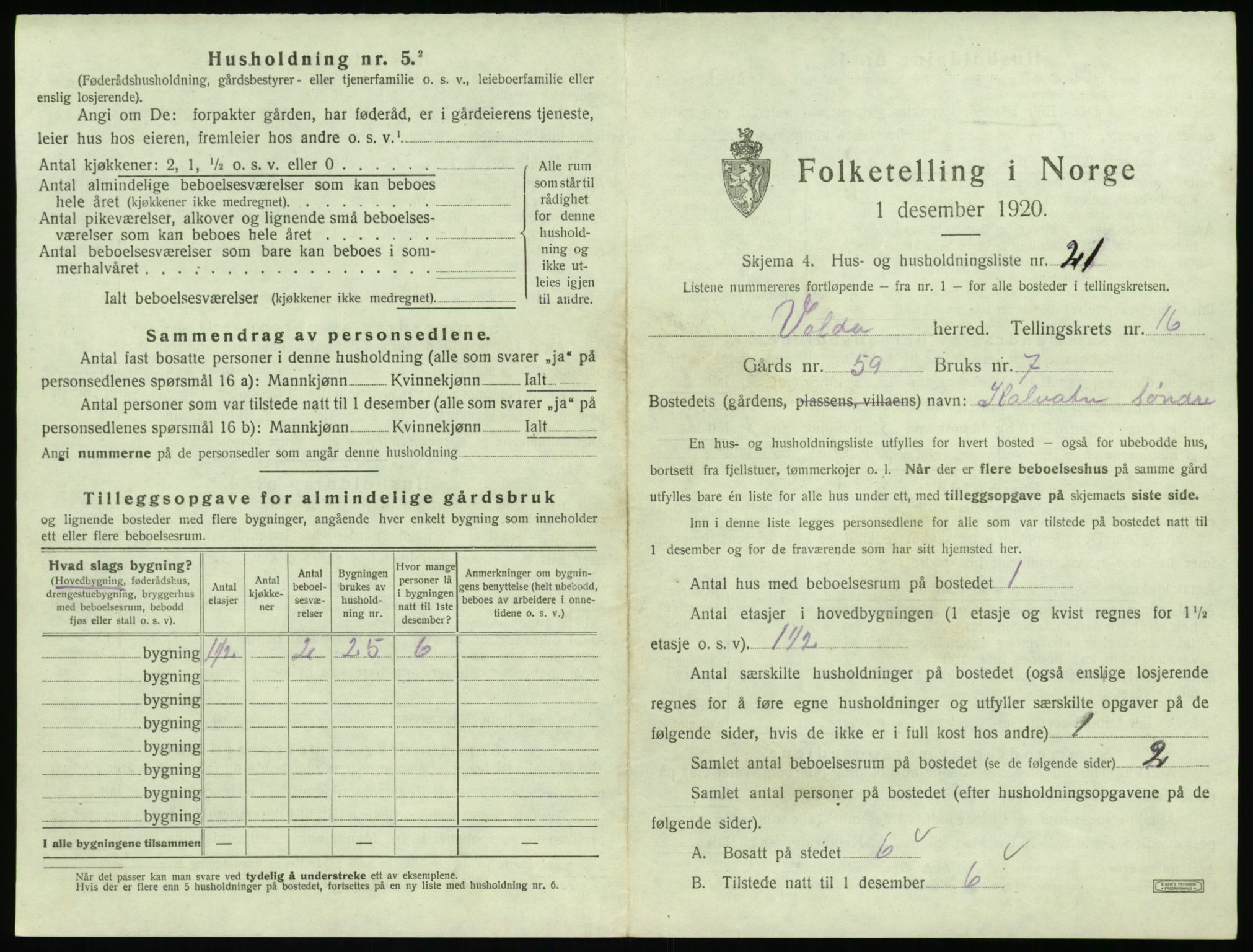 SAT, Folketelling 1920 for 1519 Volda herred, 1920, s. 1228