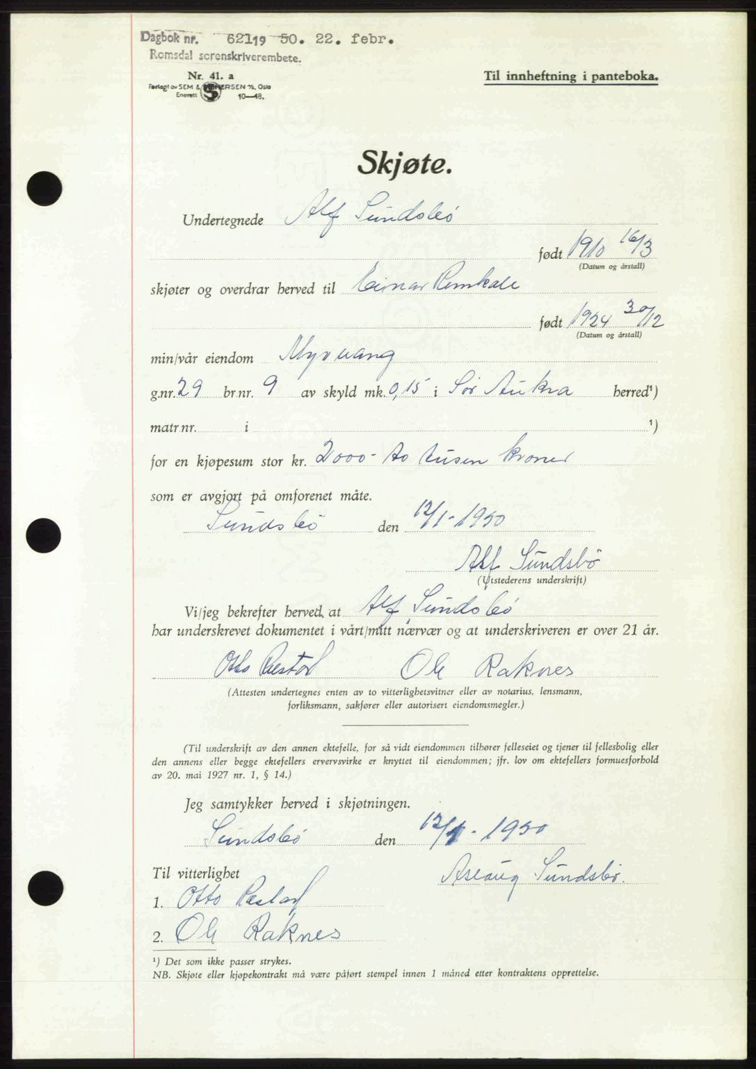Romsdal sorenskriveri, SAT/A-4149/1/2/2C: Pantebok nr. A32, 1950-1950, Dagboknr: 621/1950