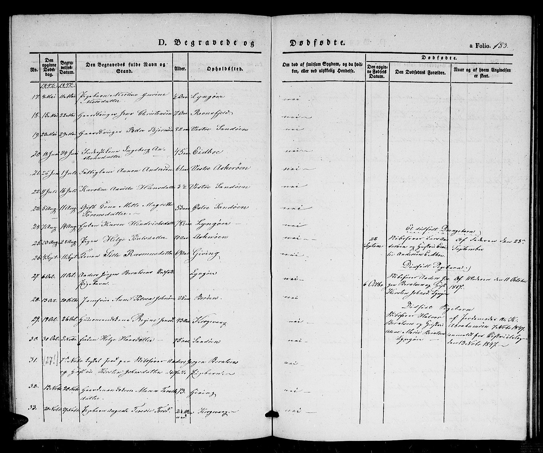 Dypvåg sokneprestkontor, SAK/1111-0007/F/Fb/Fba/L0010: Klokkerbok nr. B 10, 1842-1857, s. 183